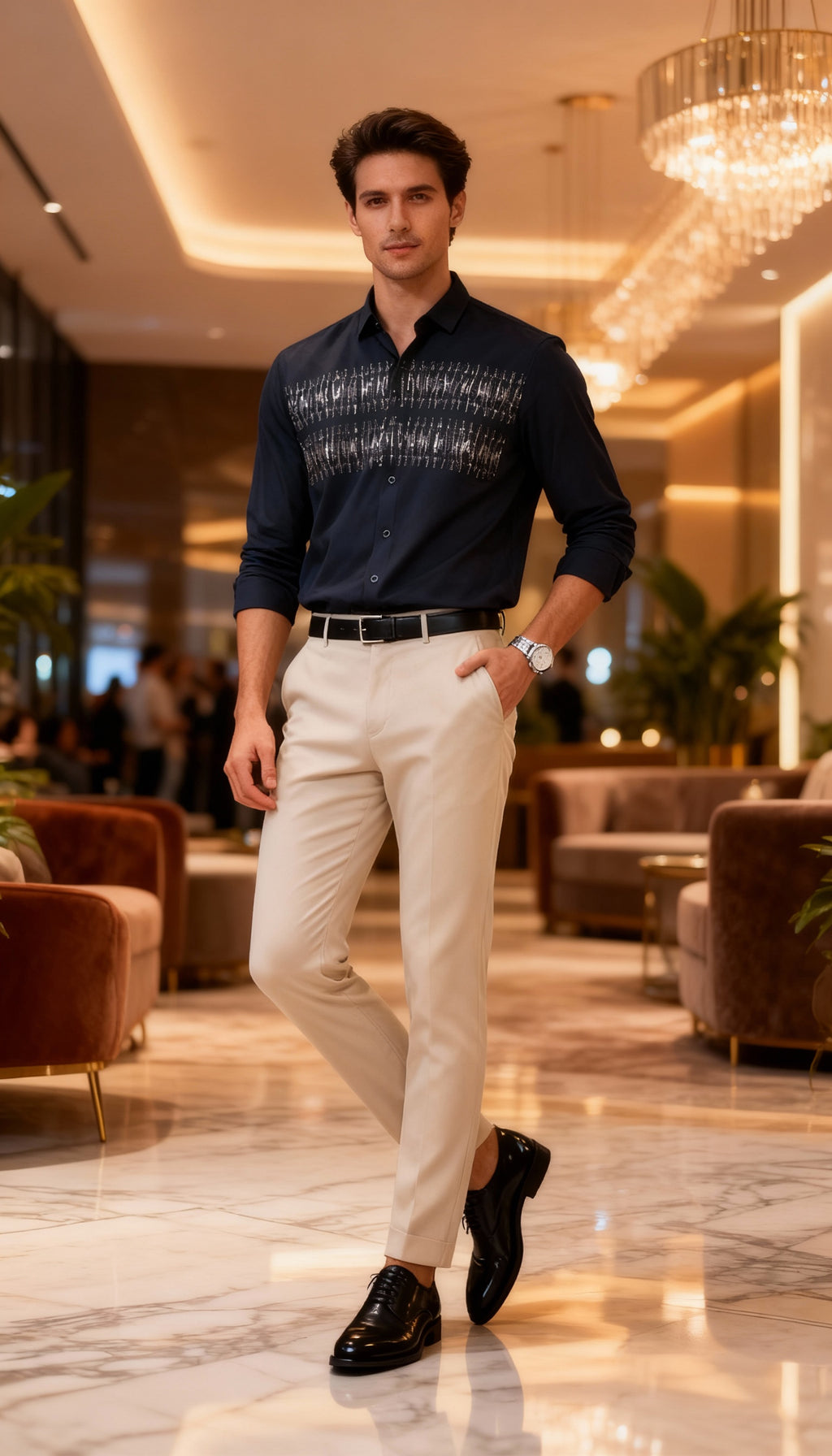 Self Design Premium Club Wear Sequin Men's Shirt