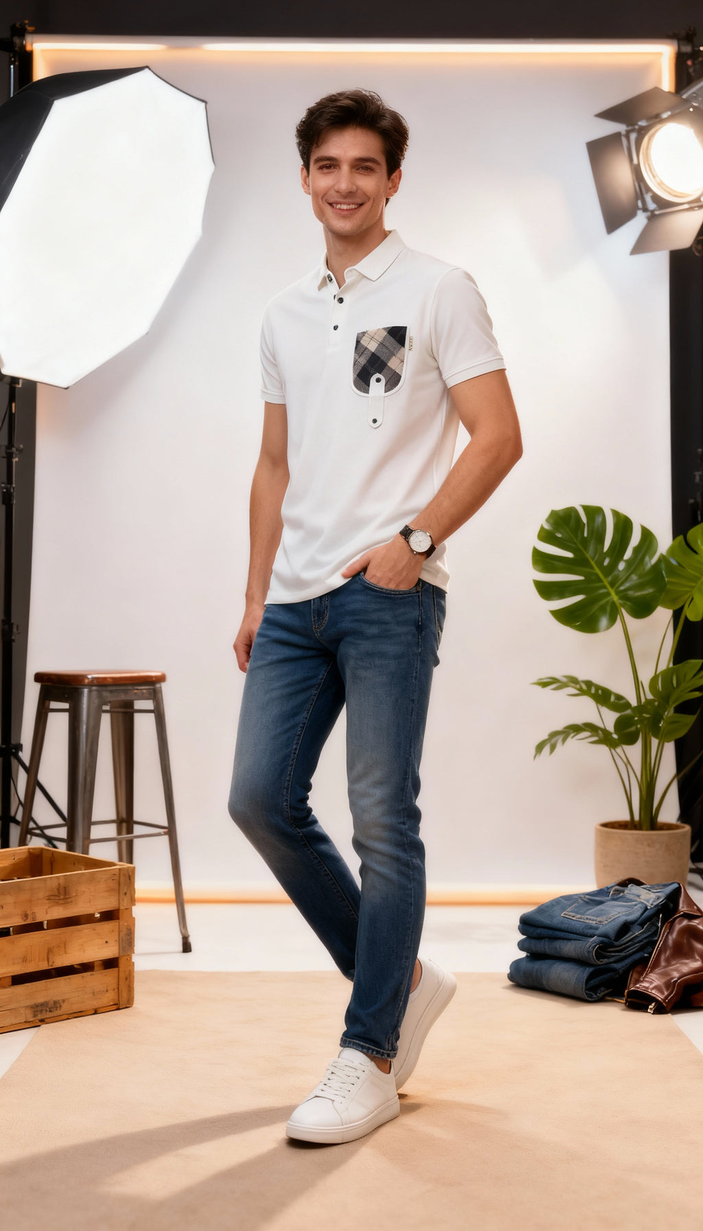 Plain Men's Polo T-Shirt With Designed Pocket