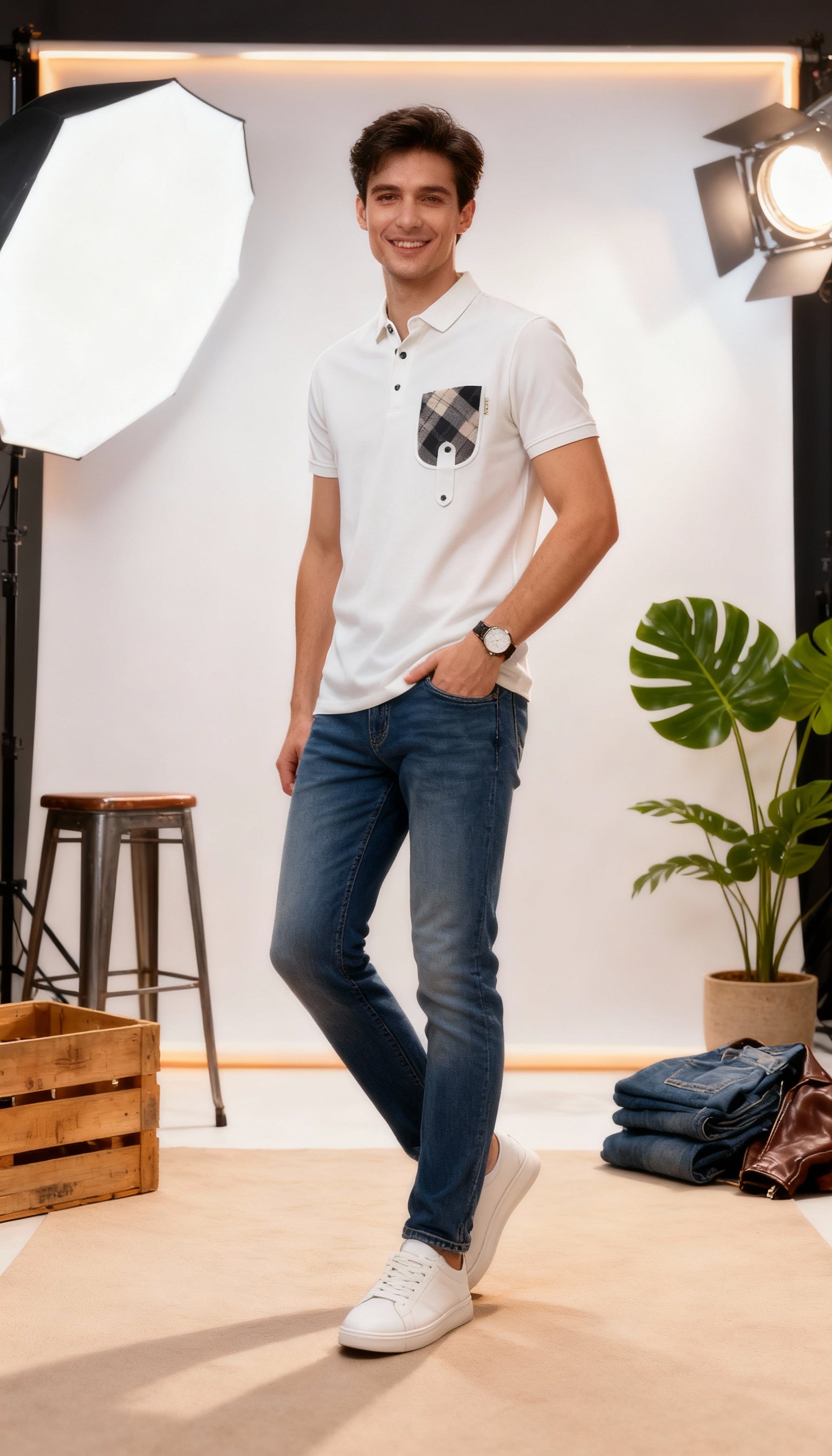 Plain Men's Polo T-Shirt With Designed Pocket