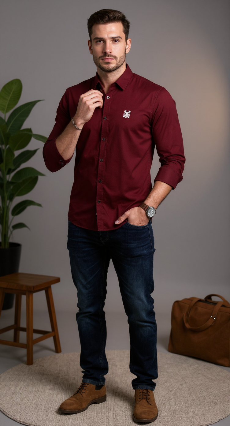 Solid Plain Back Printed Men's Shirt