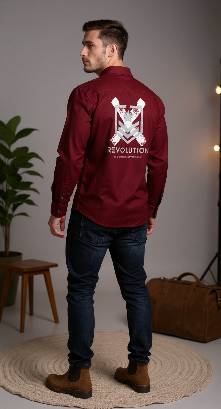 Solid Plain Back Printed Men's Shirt