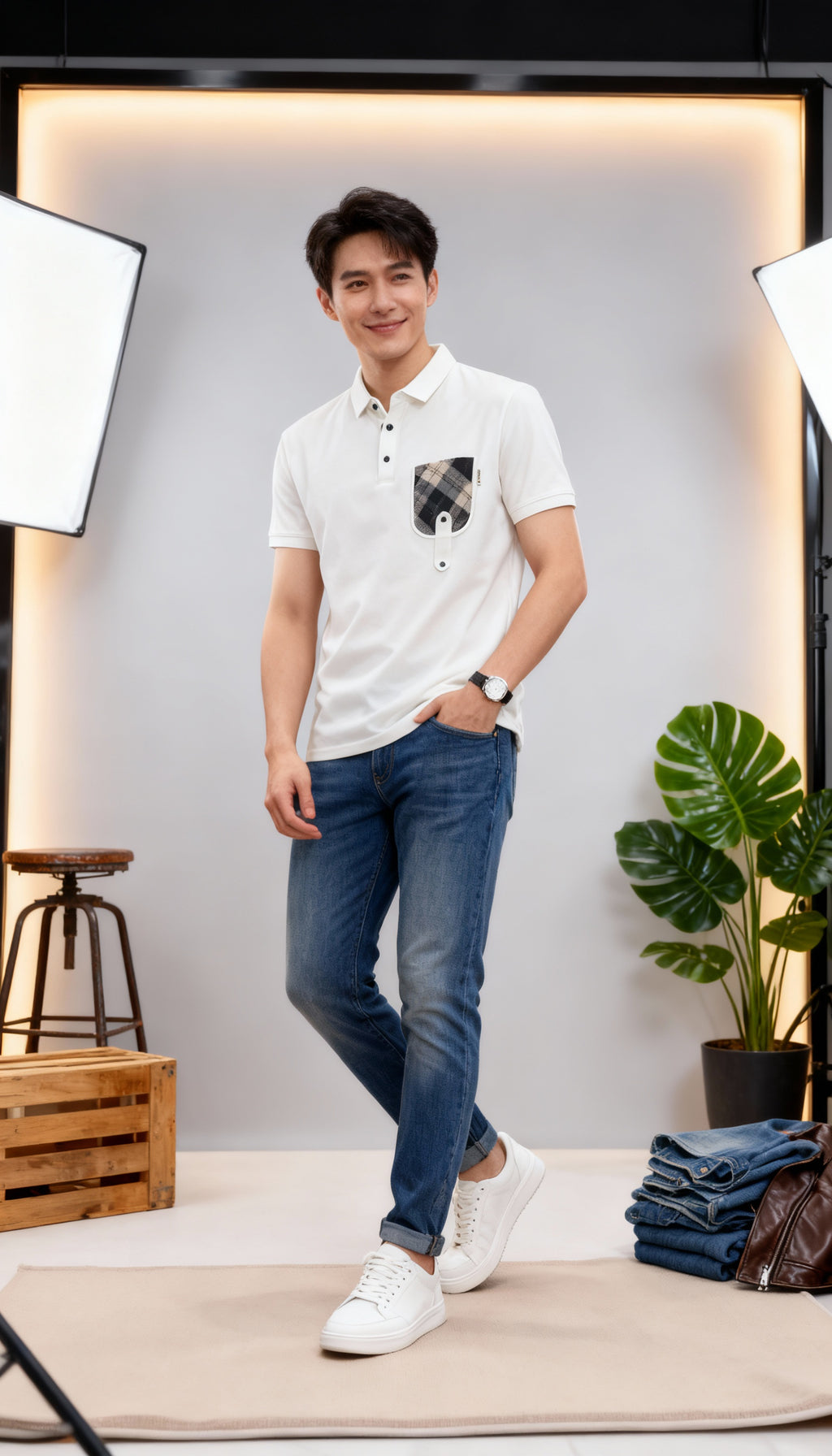 Plain Men's Polo T-Shirt With Designed Pocket