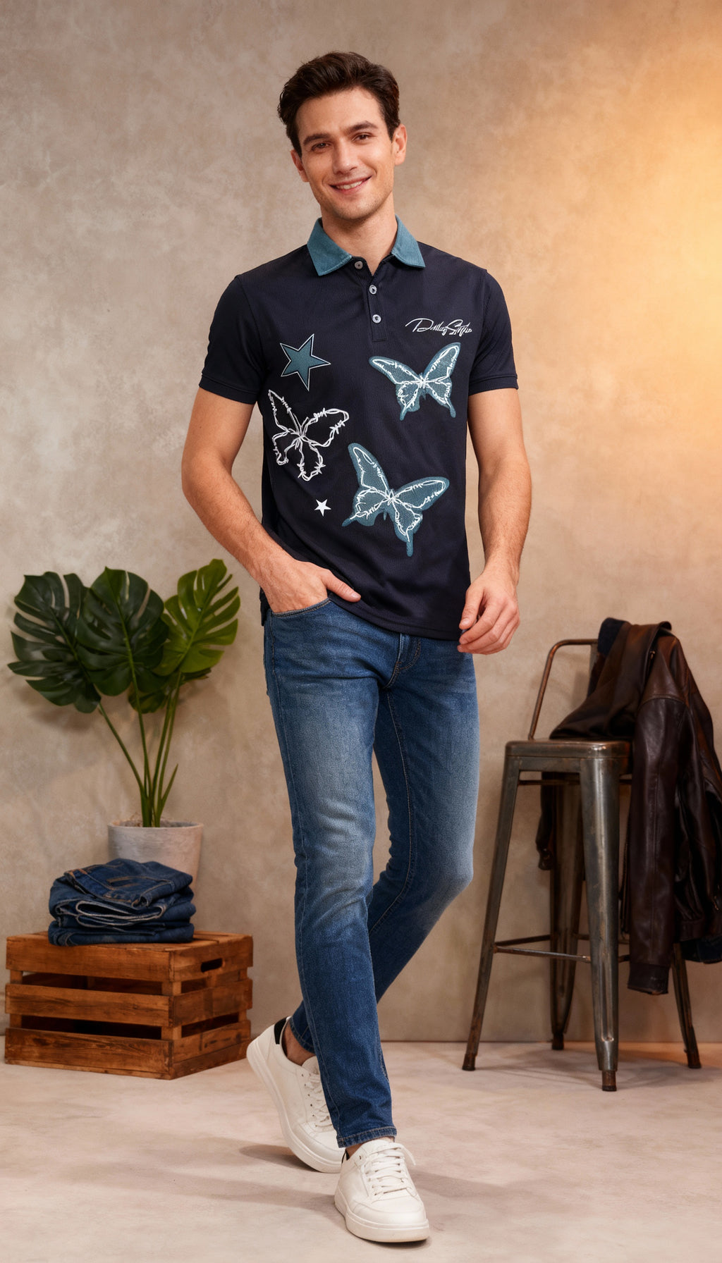 Self Printed Polo Men's T-Shirt