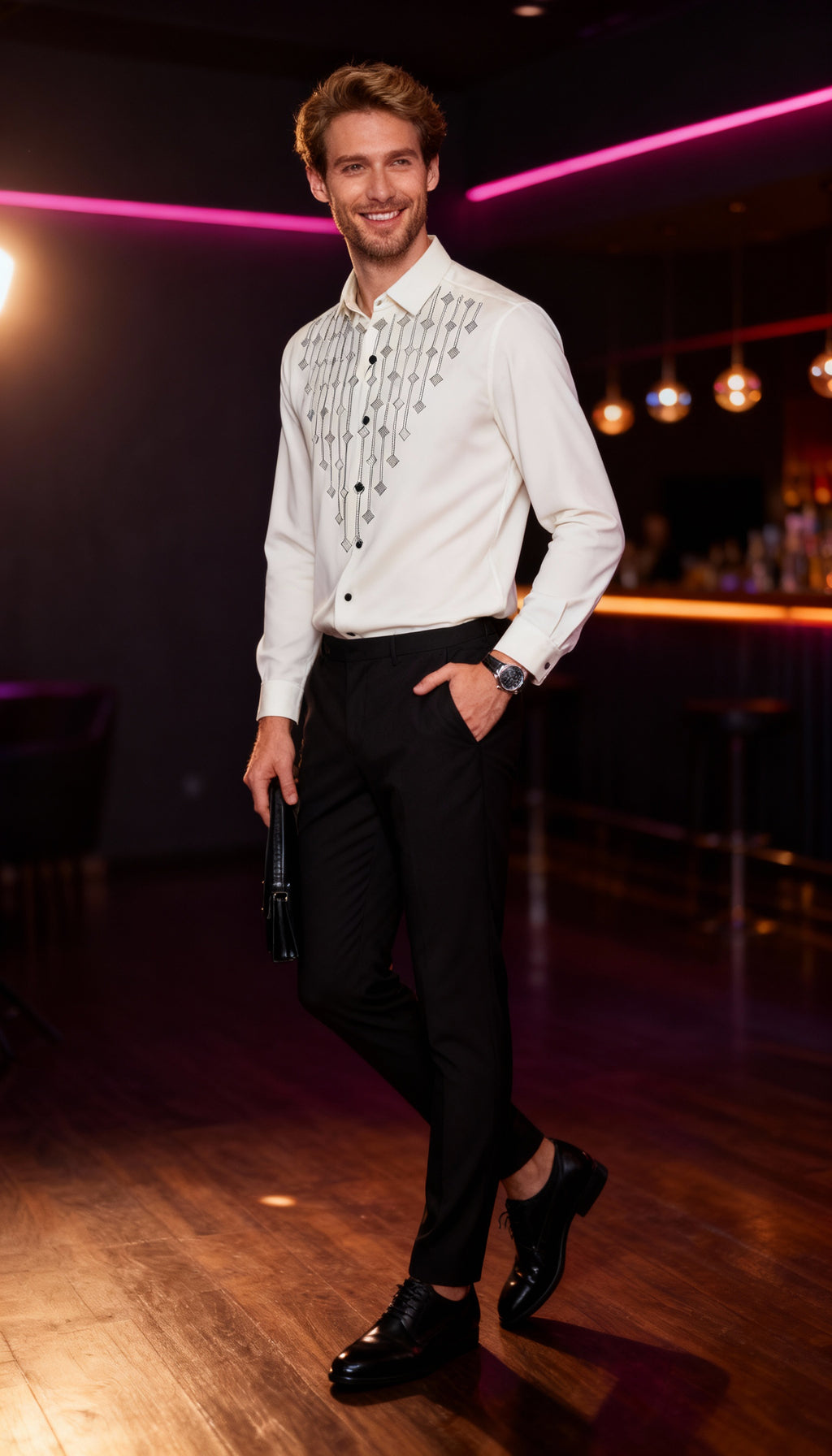 Self Design Premium Club Wear Sequin Men's Shirt