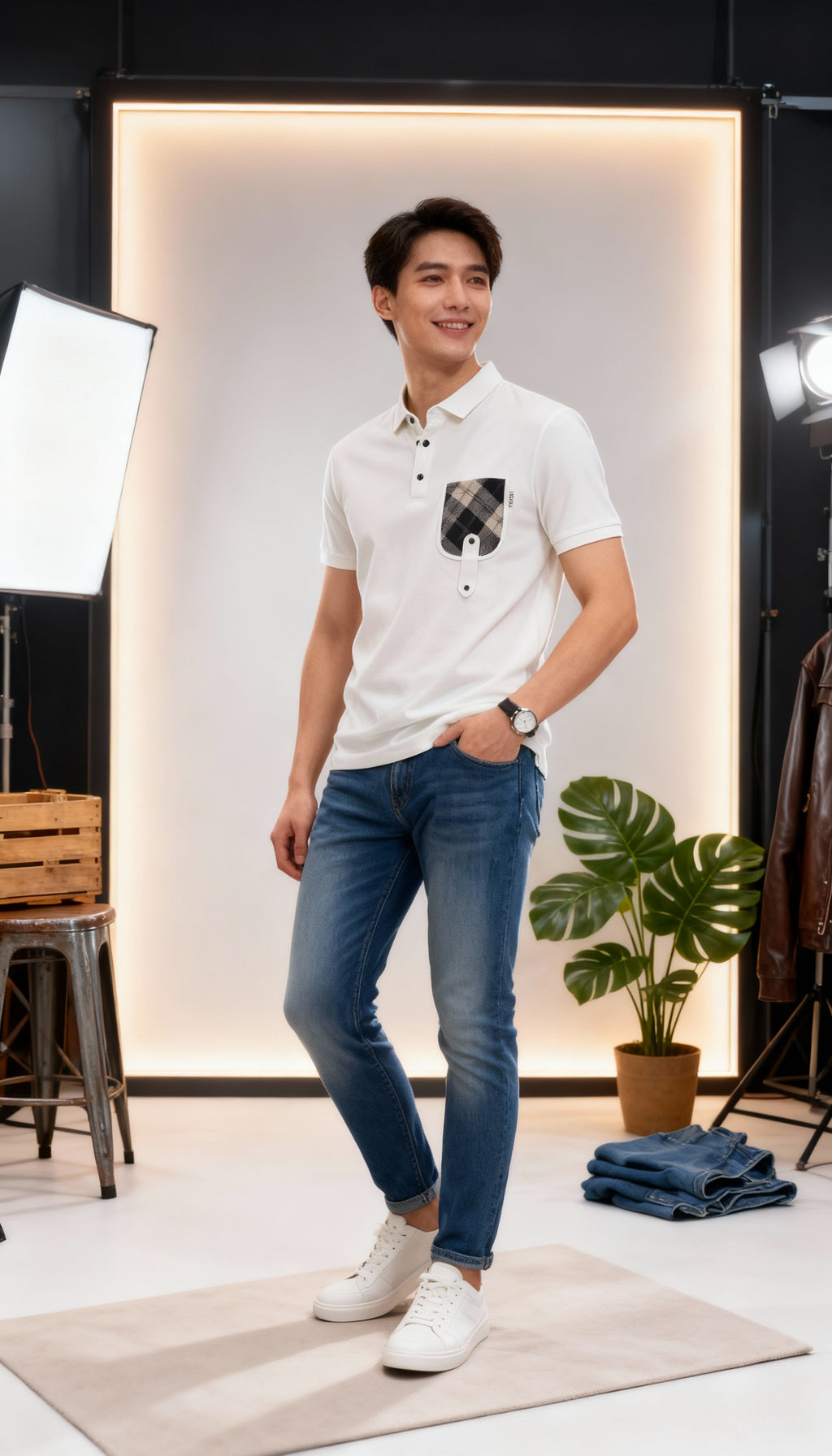 Plain Men's Polo T-Shirt With Designed Pocket
