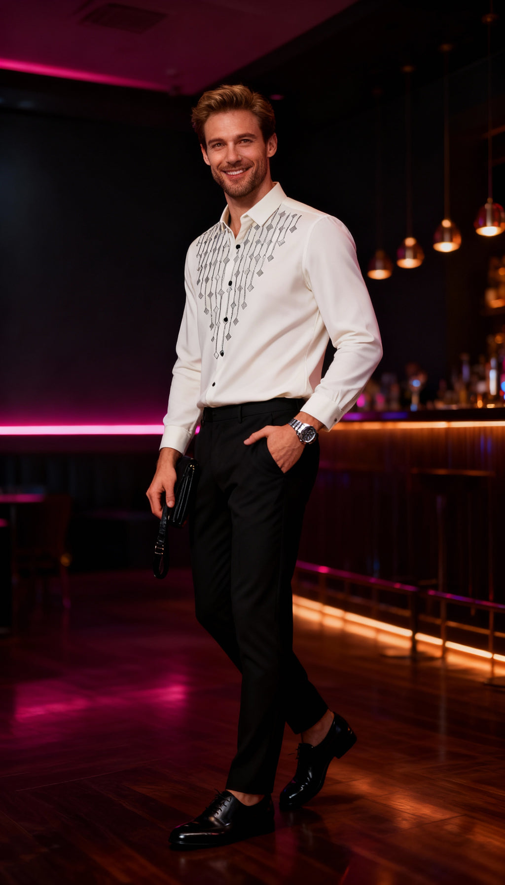 Self Design Premium Club Wear Sequin Men's Shirt