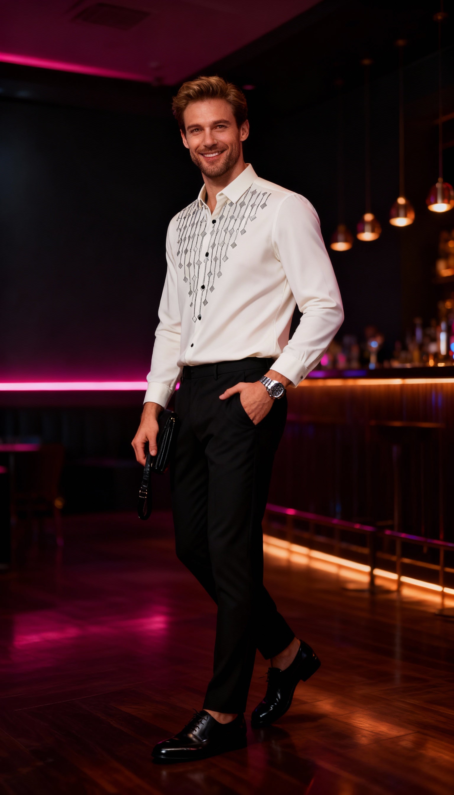 Self Design Premium Club Wear Sequin Men's Shirt