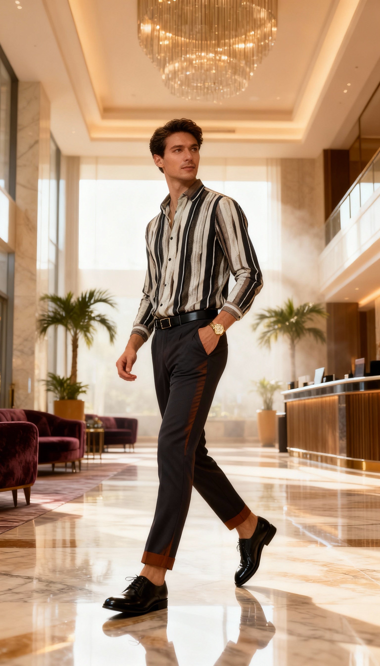 Korean Style Fancy Lining Design Men's Shirt