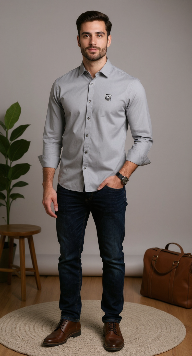 Solid Plain Back Printed Men's Shirt