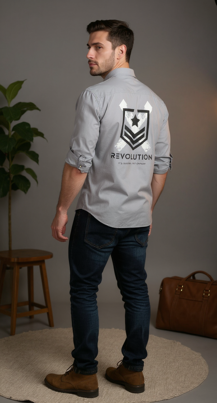 Solid Plain Back Printed Men's Shirt