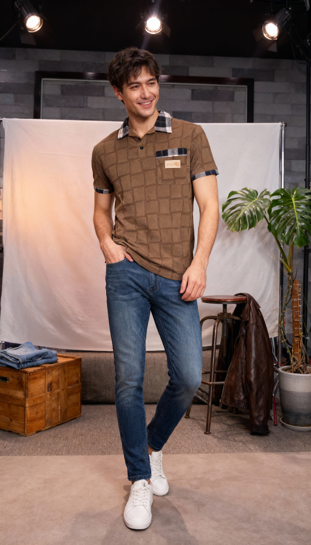 Checks Polo Men's T-Shirt With Designed Pocket