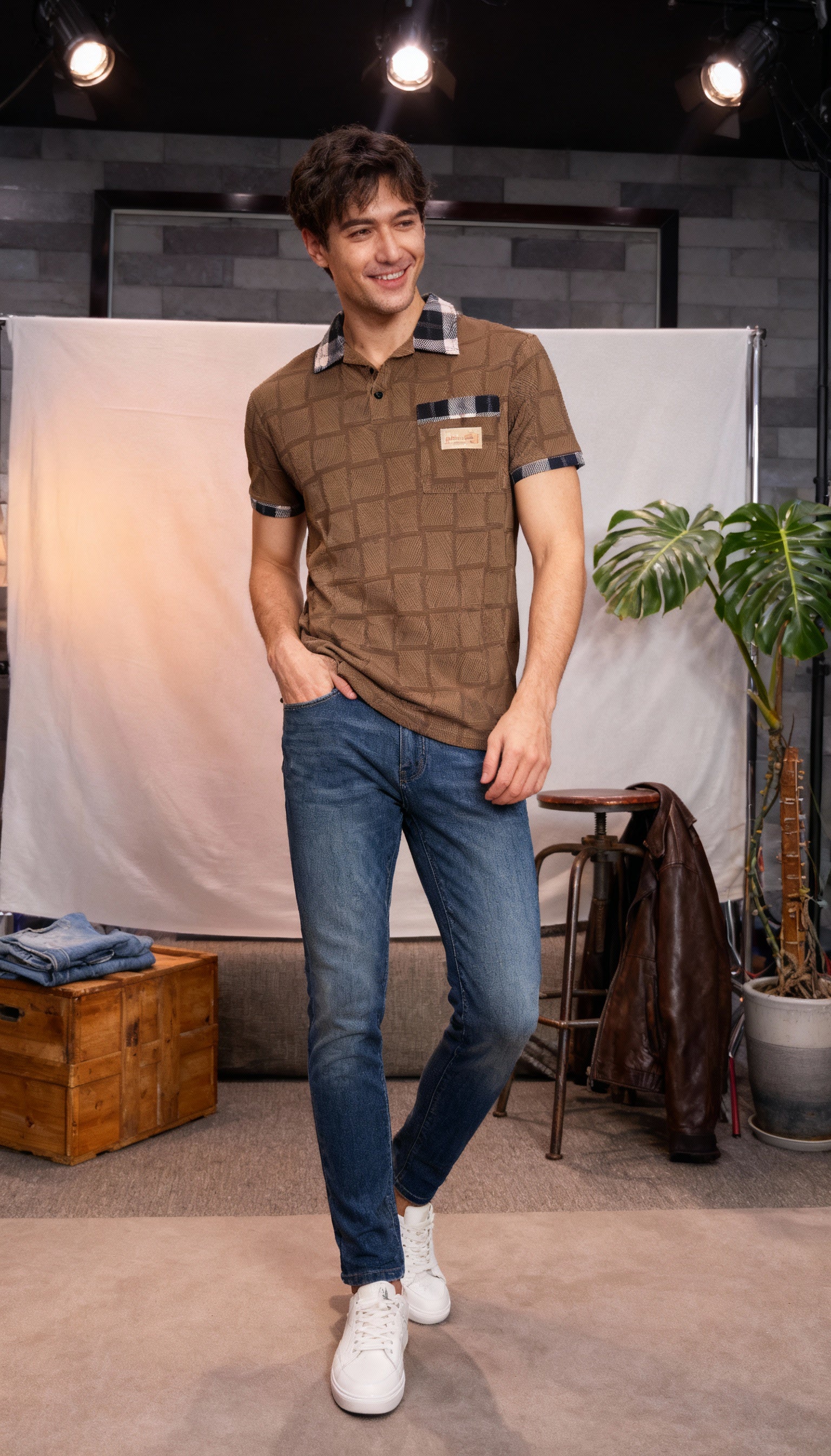 Checks Polo Men's T-Shirt With Designed Pocket