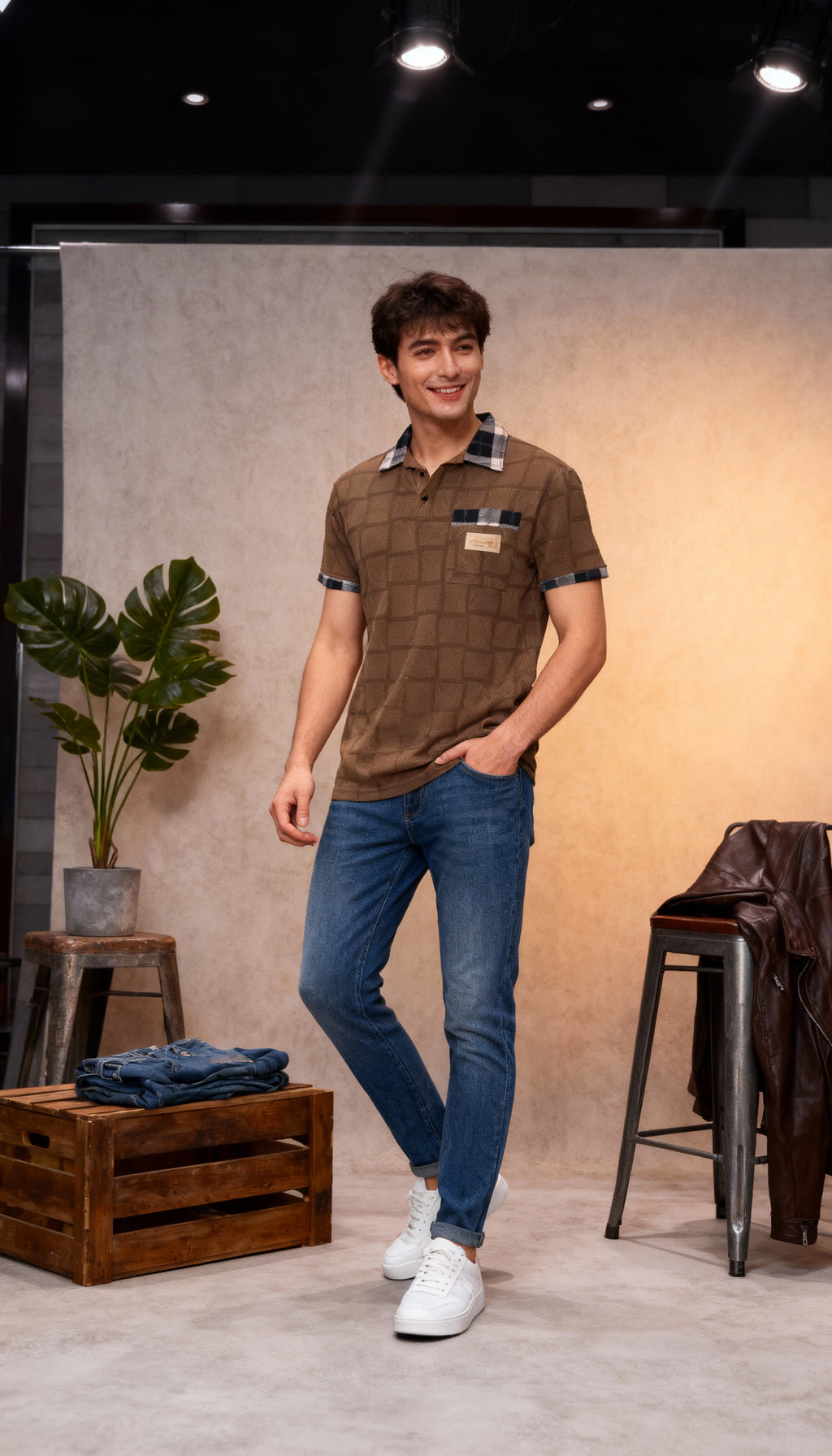 Checks Polo Men's T-Shirt With Designed Pocket