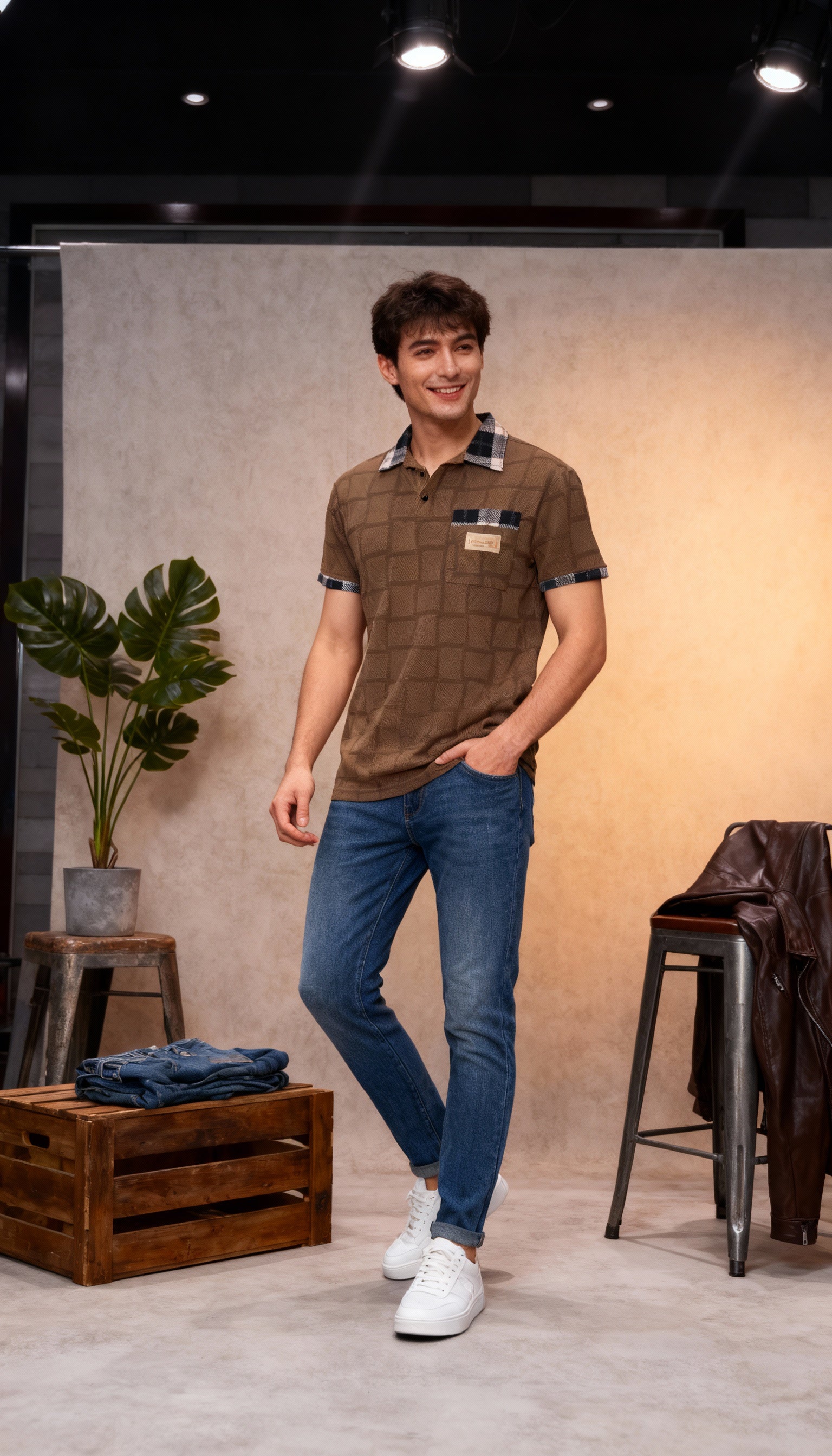 Checks Polo Men's T-Shirt With Designed Pocket