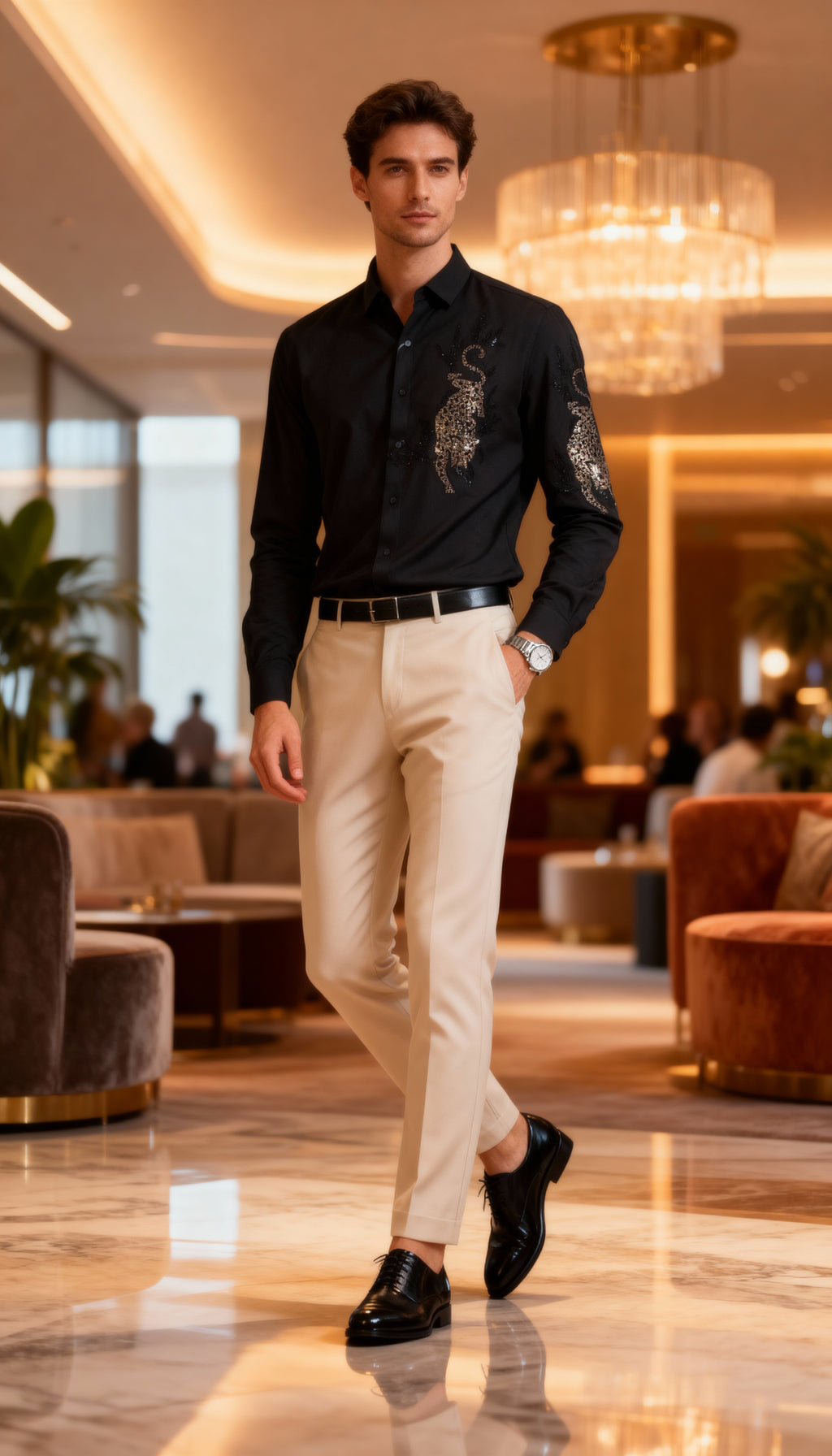 Self Design Premium Club Wear Sequin Men's Shirt