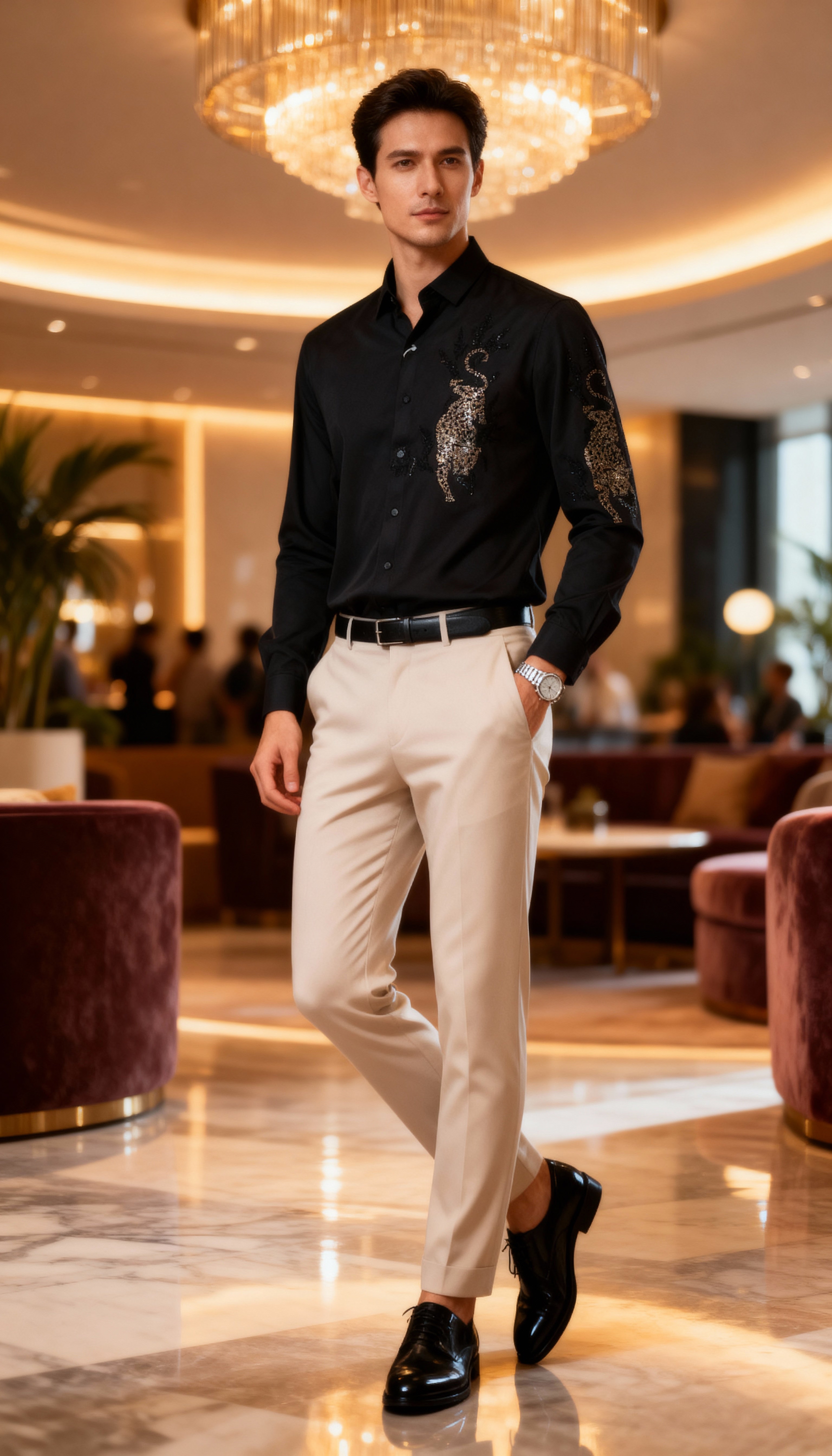 Self Design Premium Club Wear Sequin Men's Shirt