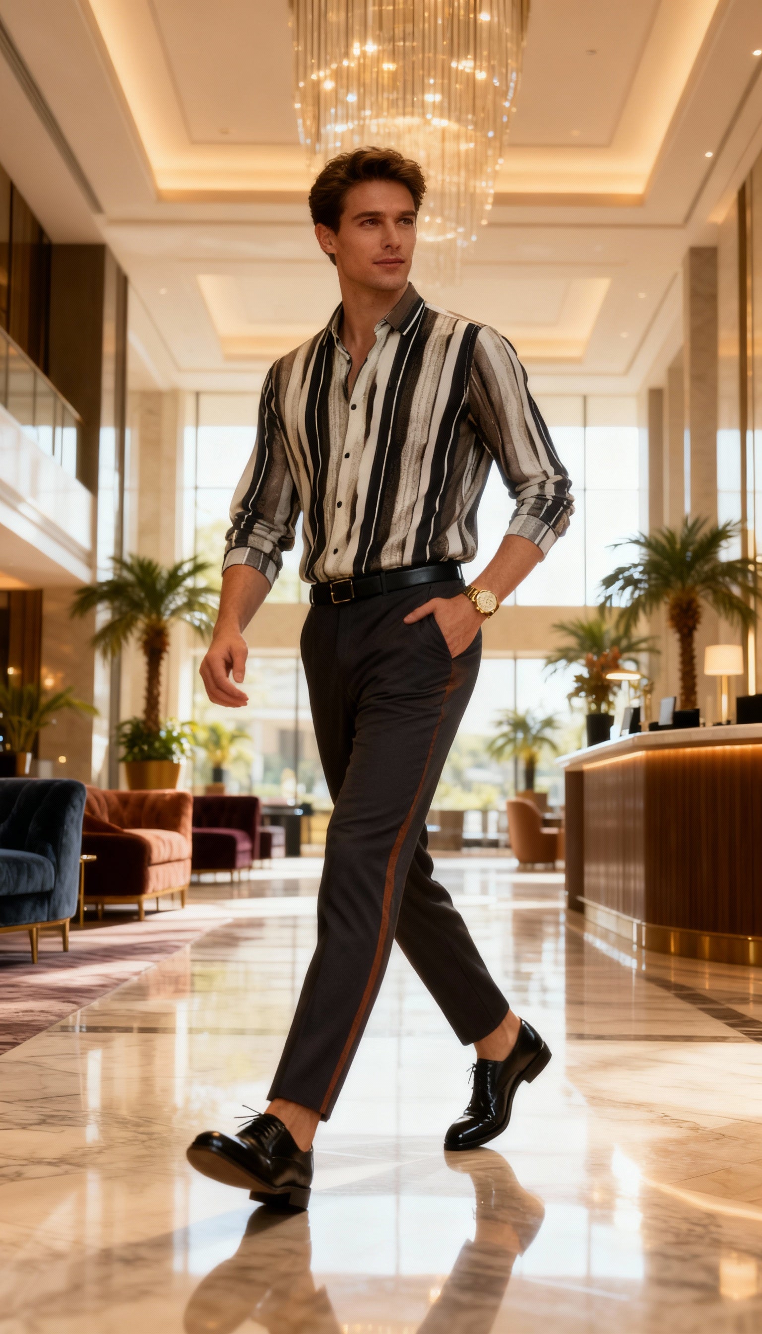 Korean Style Fancy Lining Design Men's Shirt