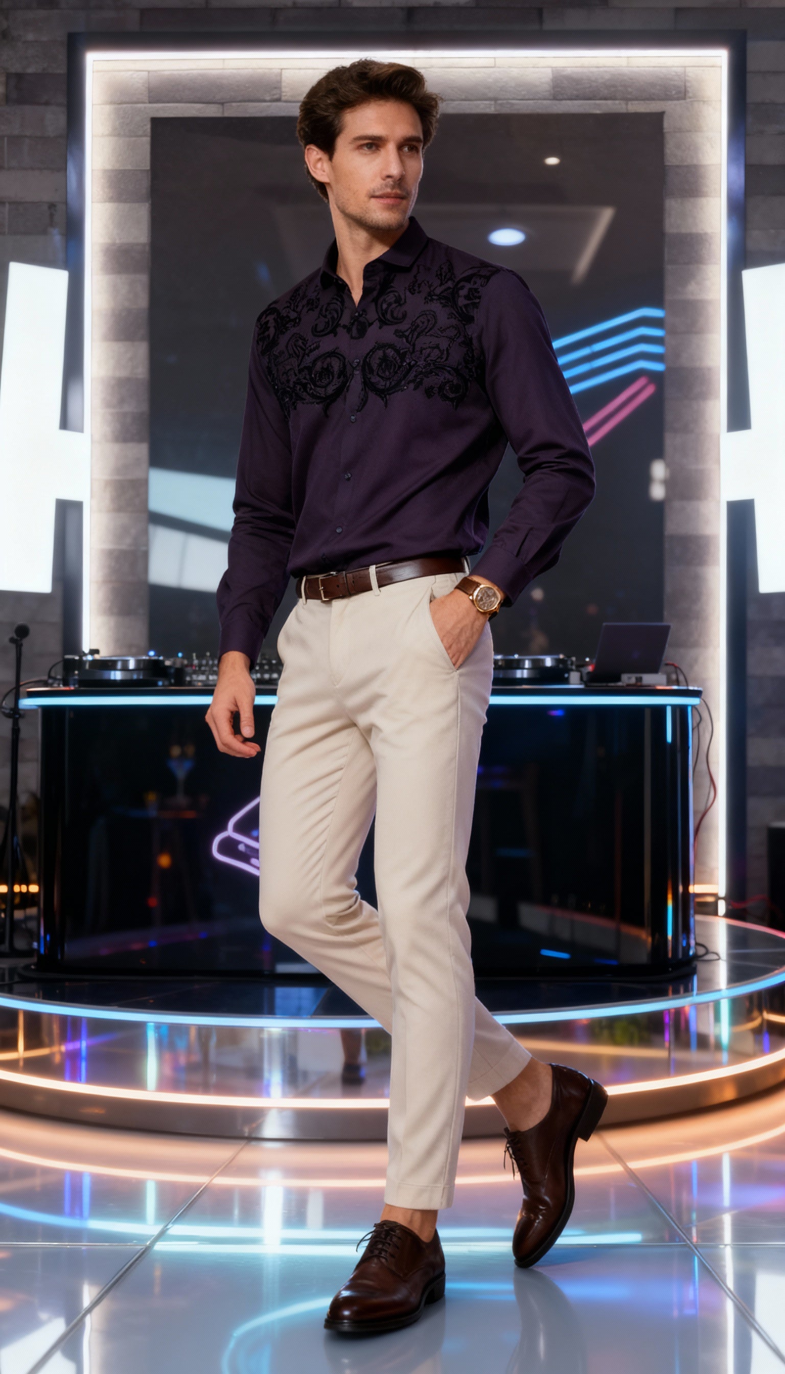 Self Design Premium Club Wear Sequin Men's Shirt