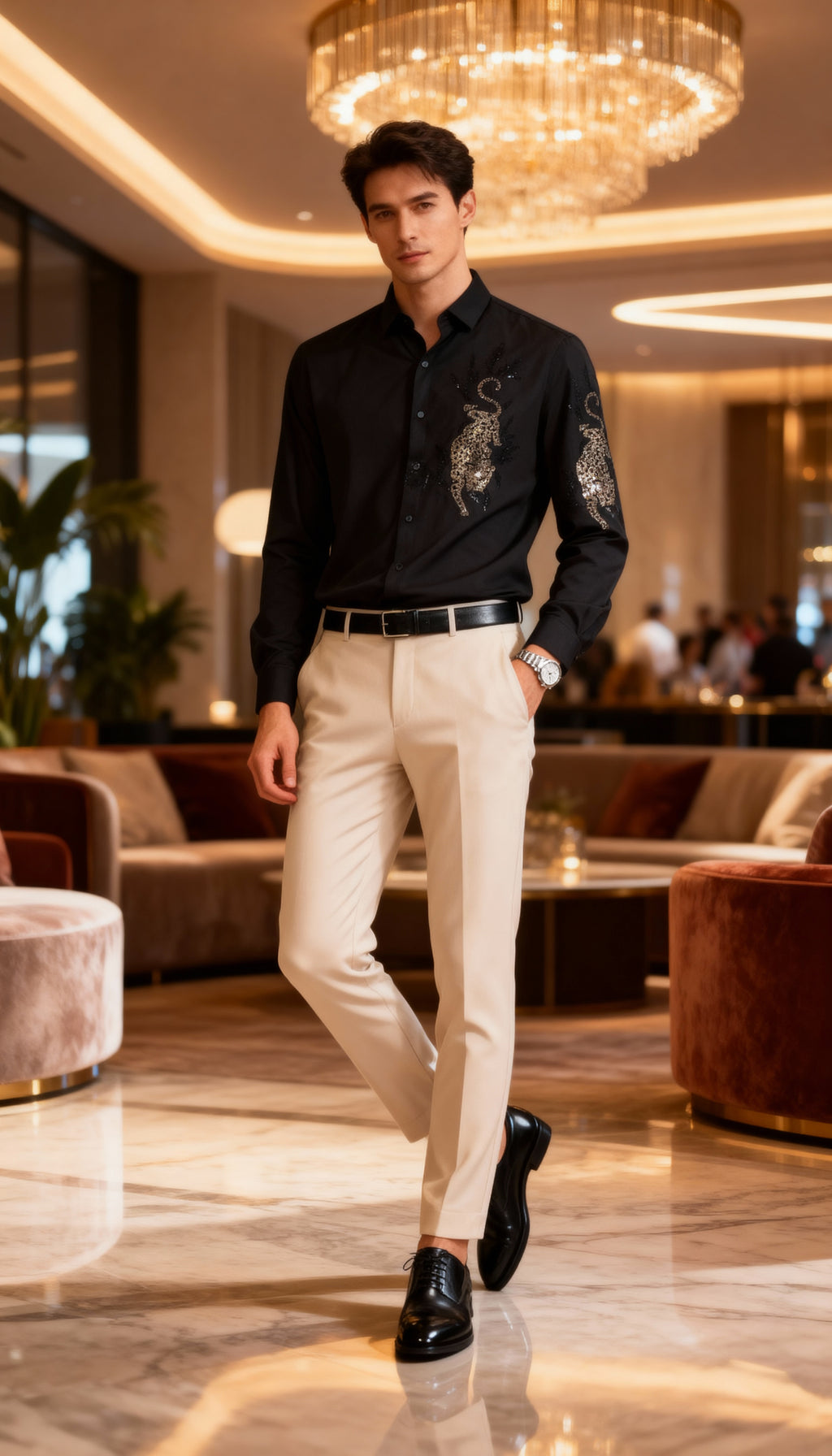 Self Design Premium Club Wear Sequin Men's Shirt