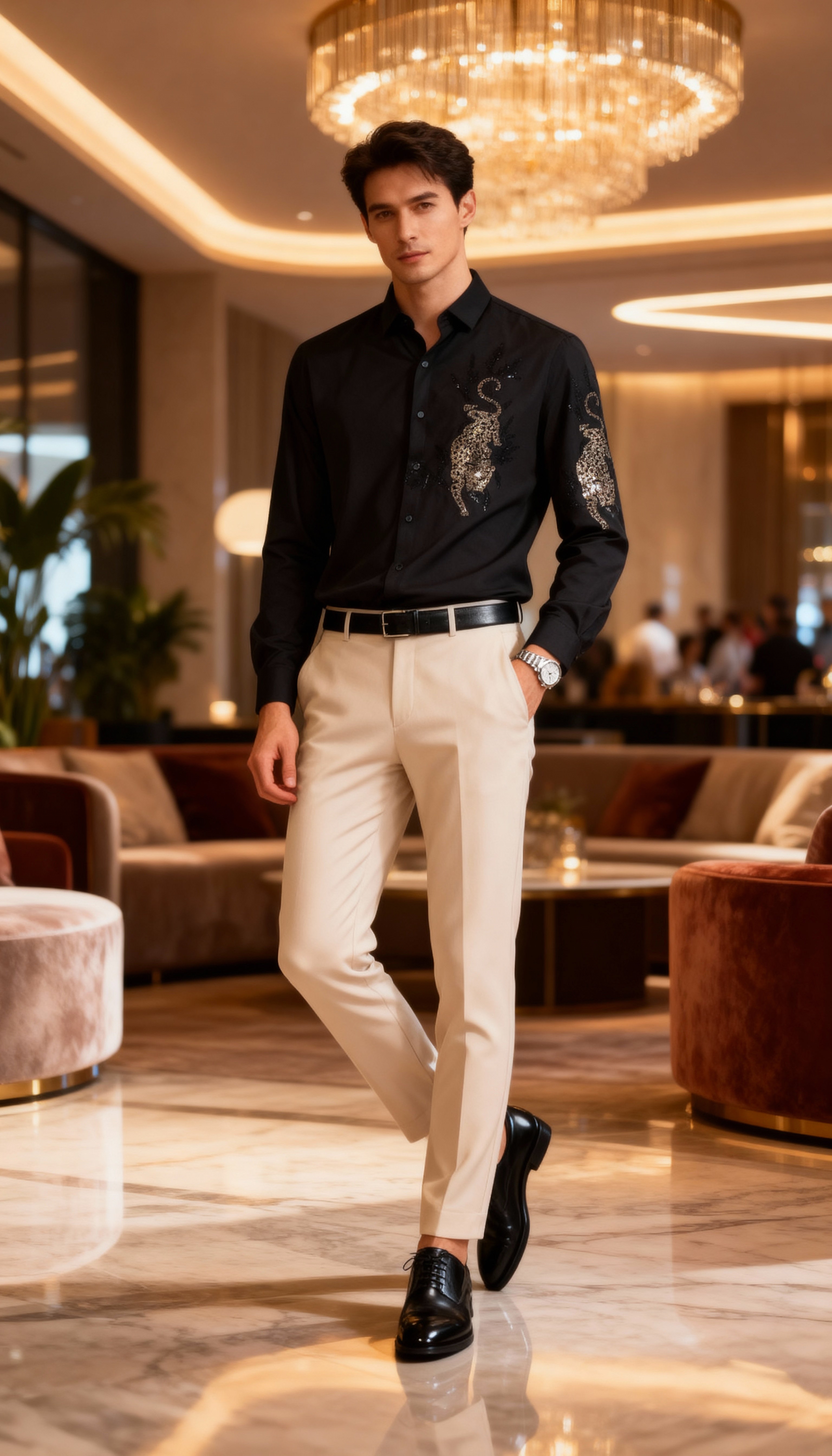 Self Design Premium Club Wear Sequin Men's Shirt