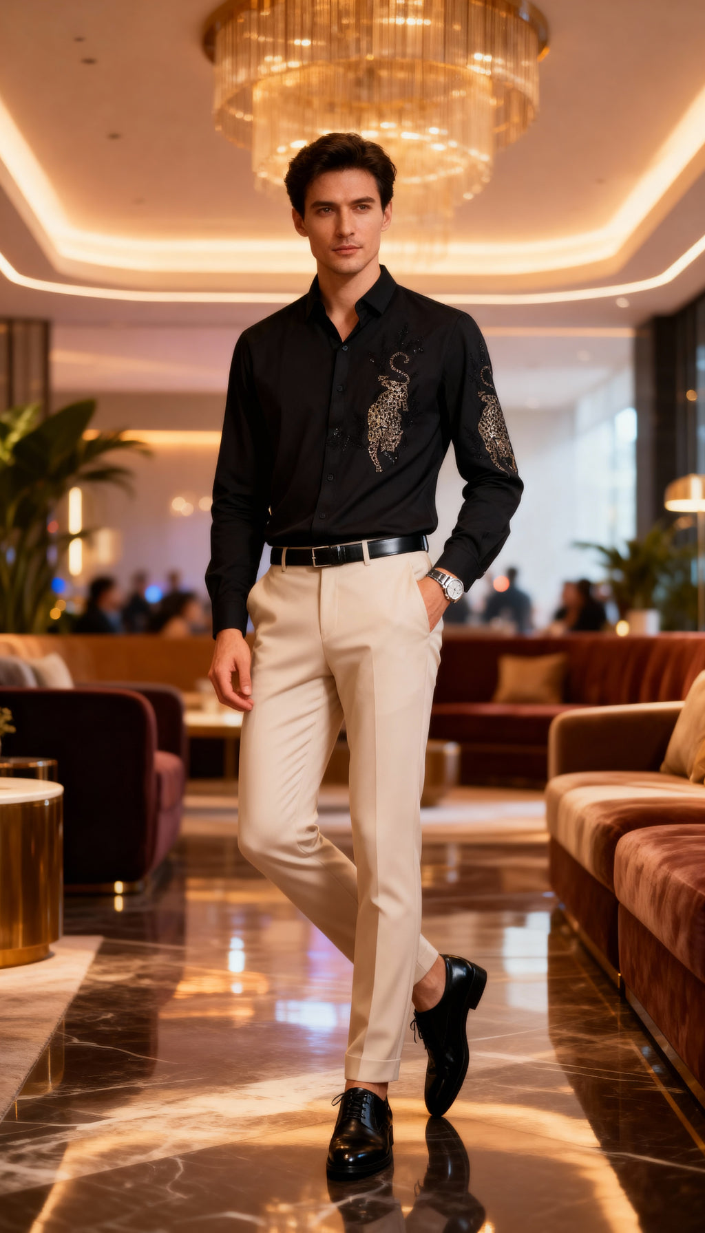 Self Design Premium Club Wear Sequin Men's Shirt