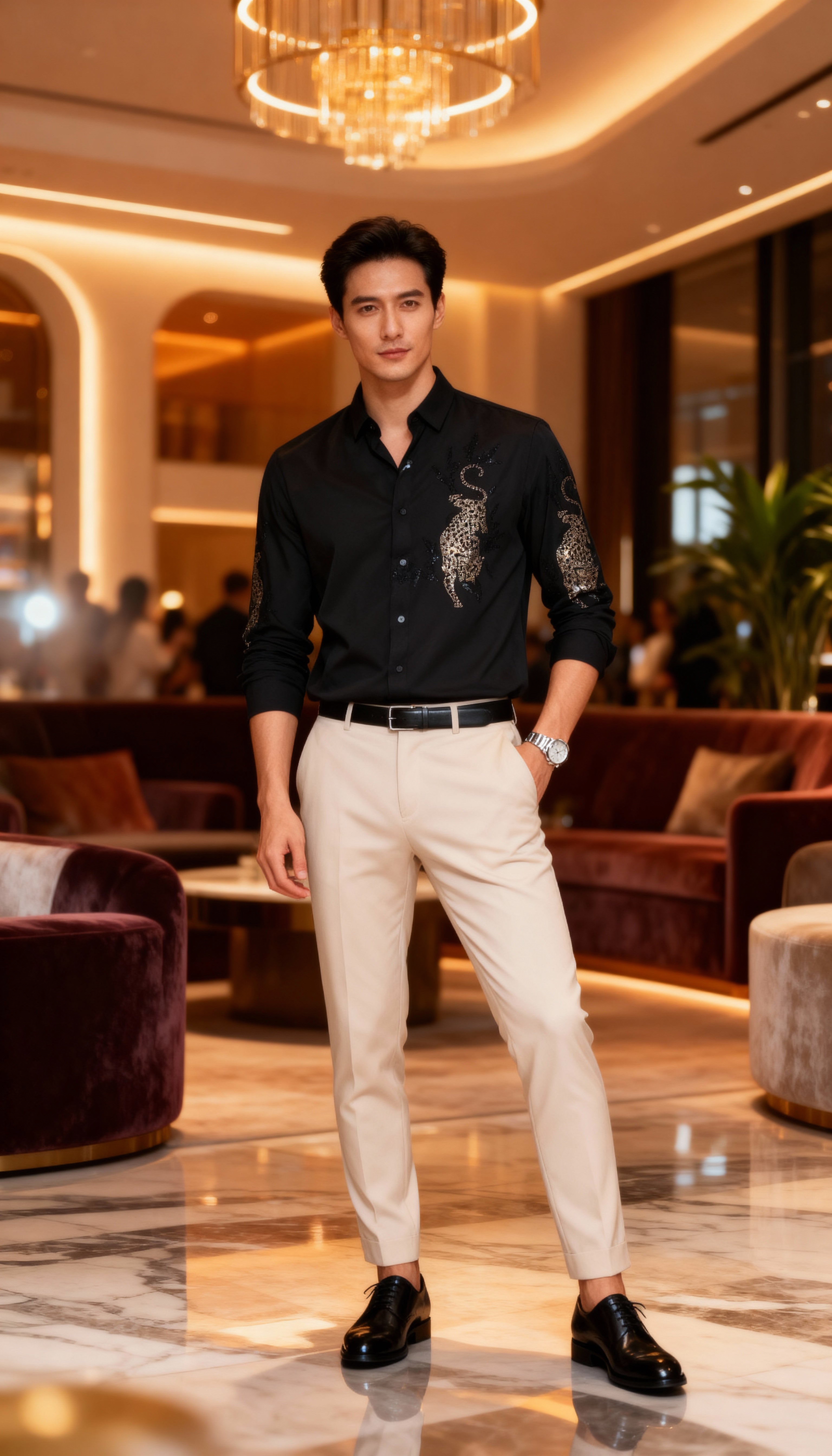 Self Design Premium Club Wear Sequin Men's Shirt