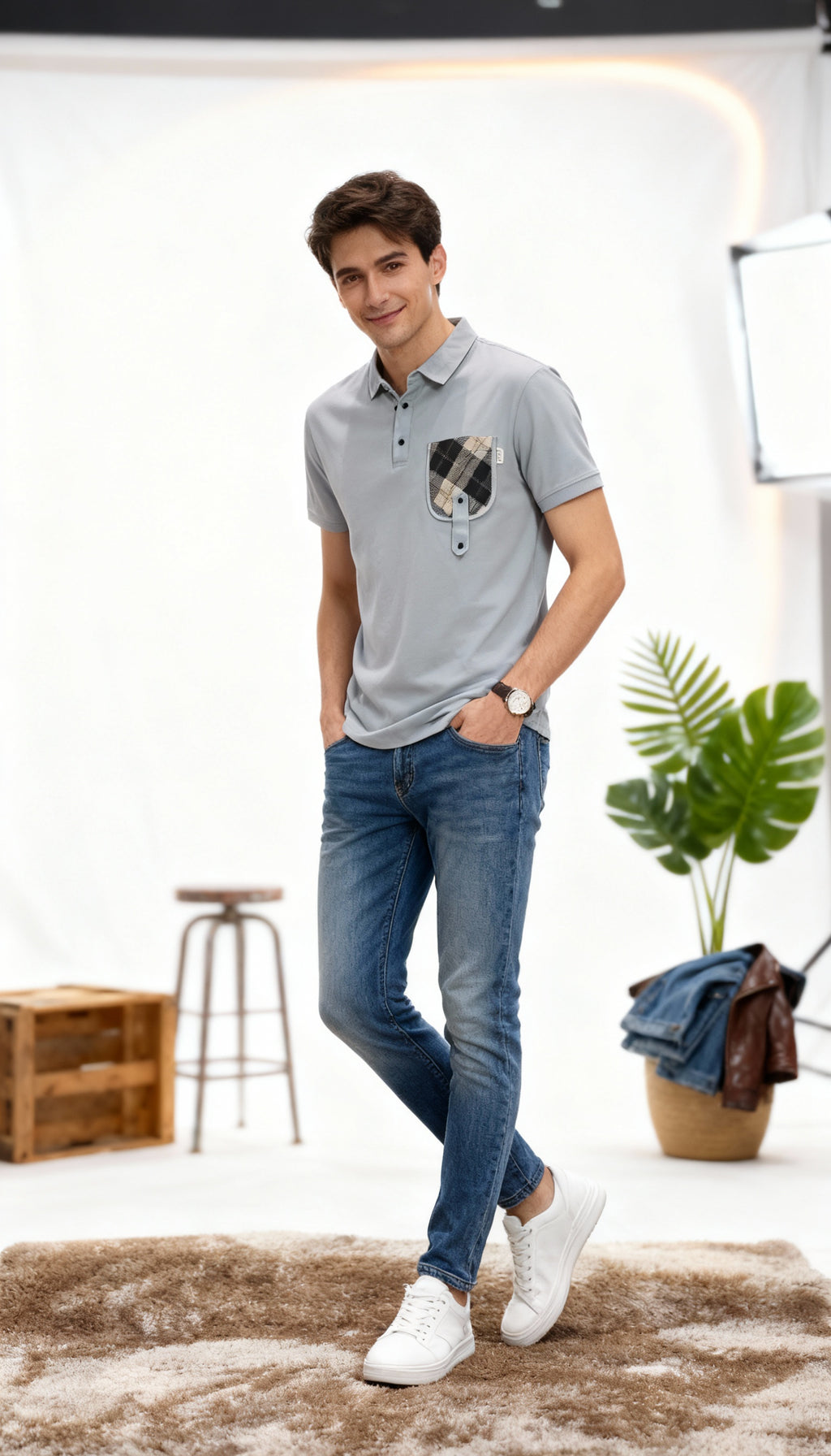 Plain Men's Polo T-Shirt With Designed Pocket