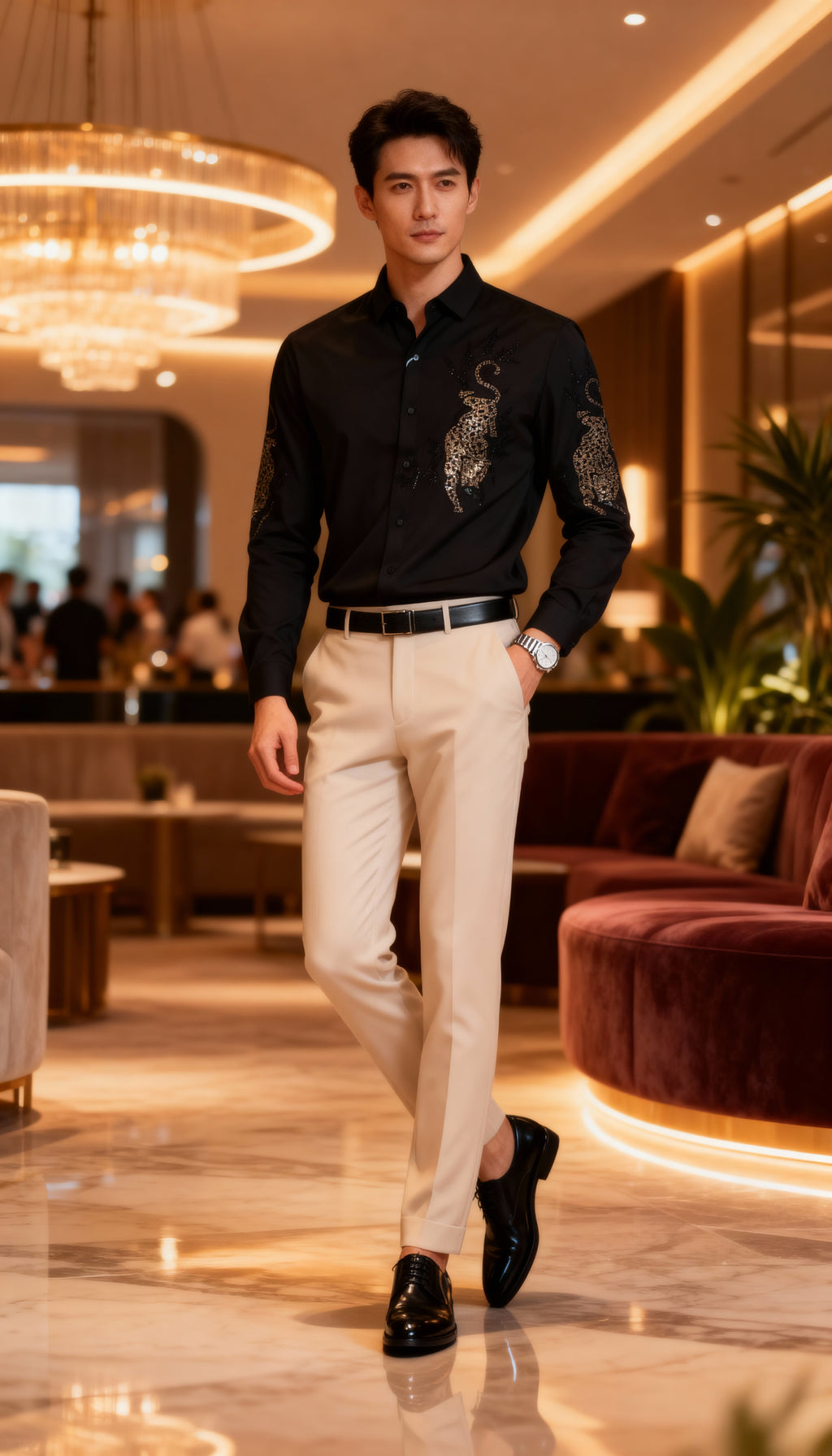 Self Design Premium Club Wear Sequin Men's Shirt