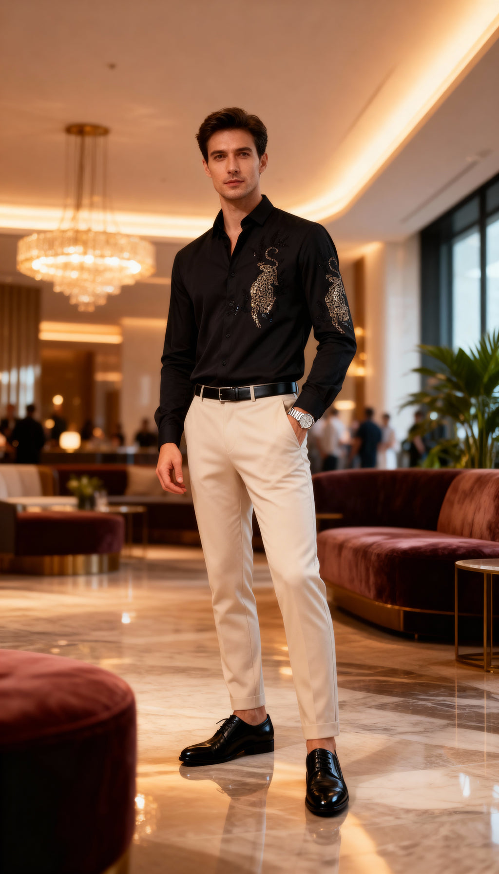 Self Design Premium Club Wear Sequin Men's Shirt