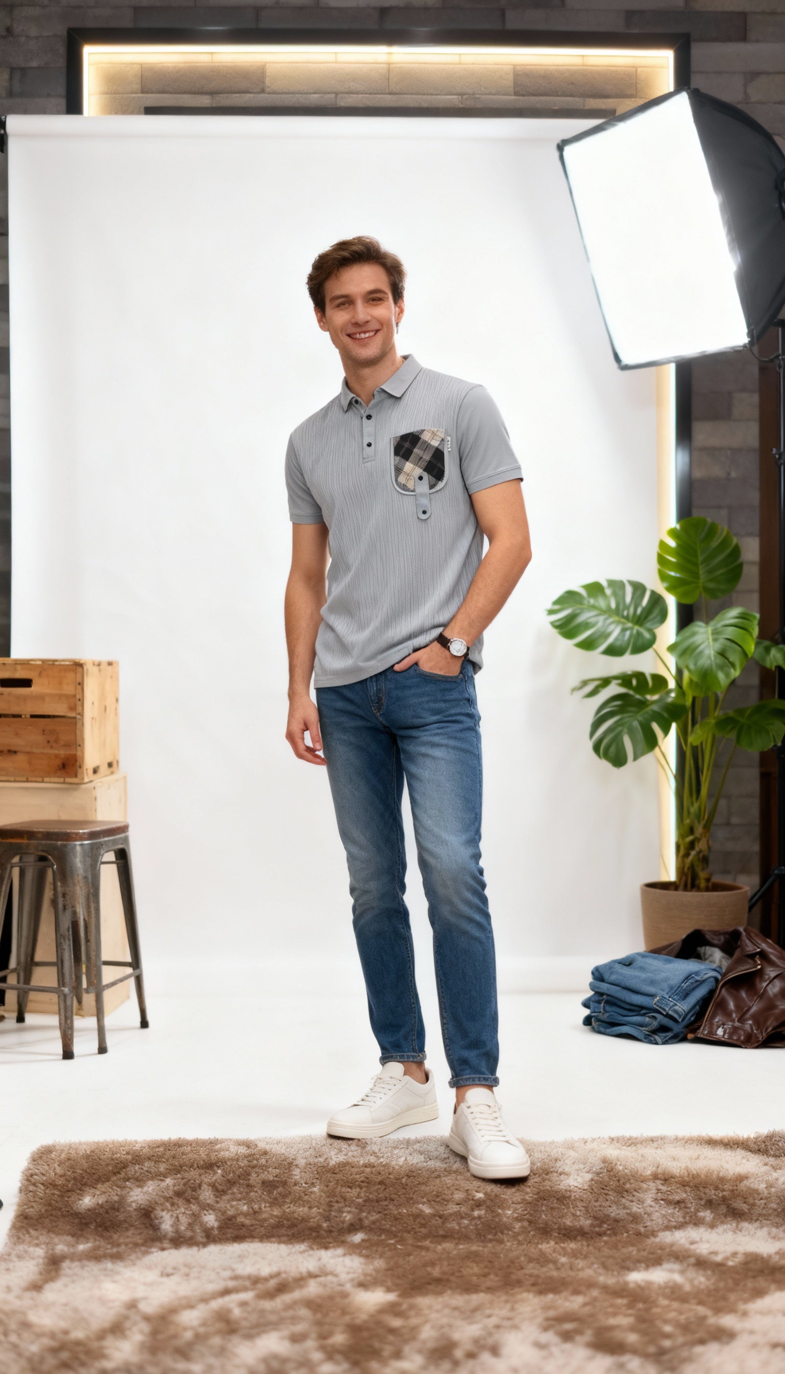 Plain Men's Polo T-Shirt With Designed Pocket