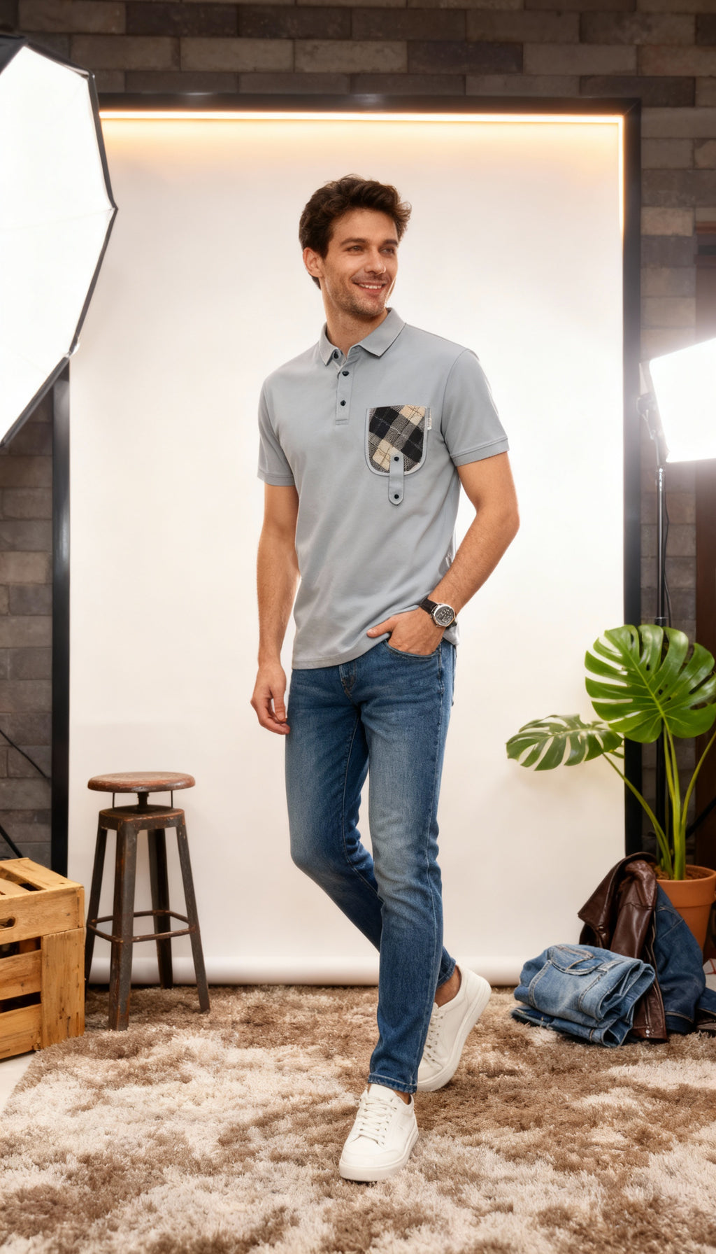 Plain Men's Polo T-Shirt With Designed Pocket