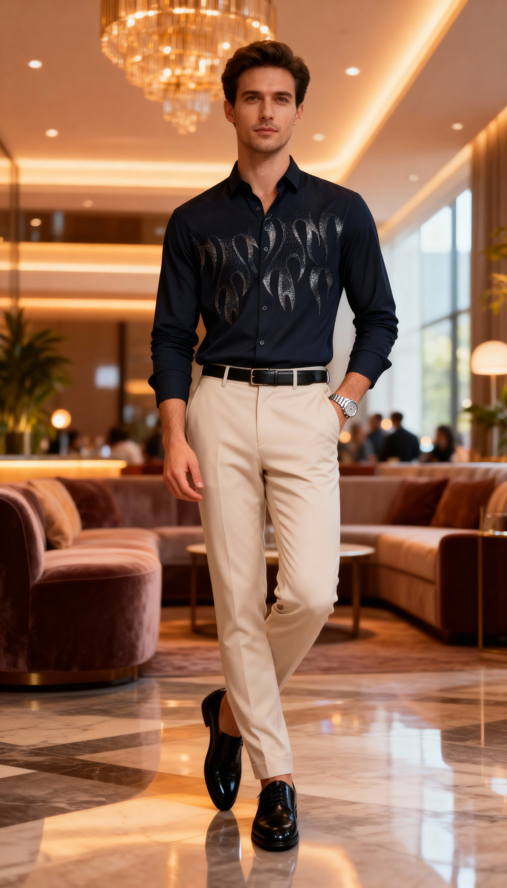 Self Design Premium Club Wear Sequin Men's Shirt