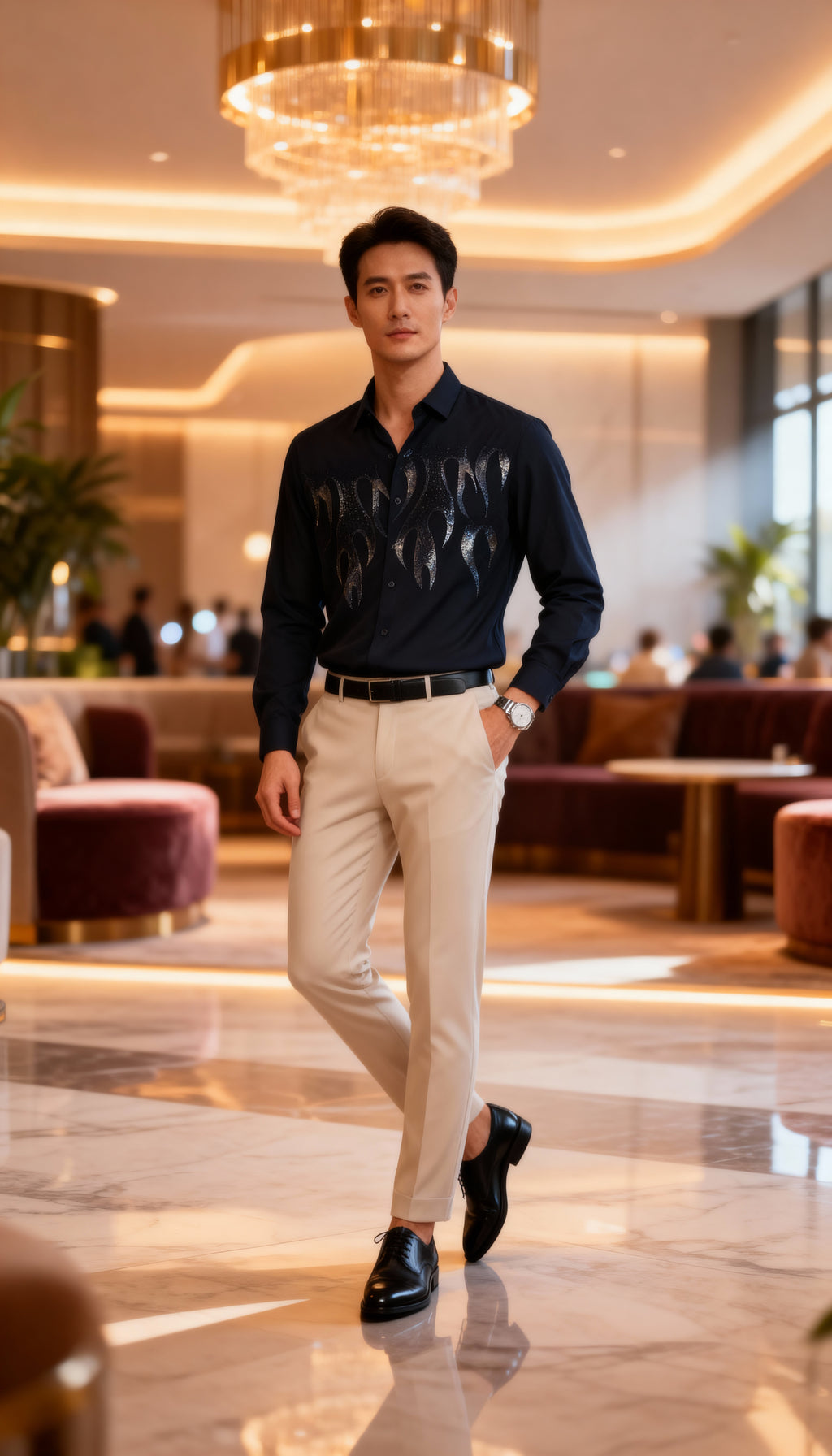 Self Design Premium Club Wear Sequin Men's Shirt