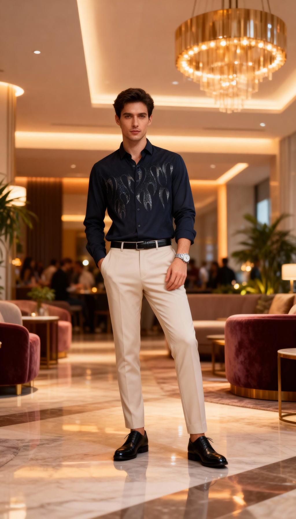 Self Design Premium Club Wear Sequin Men's Shirt