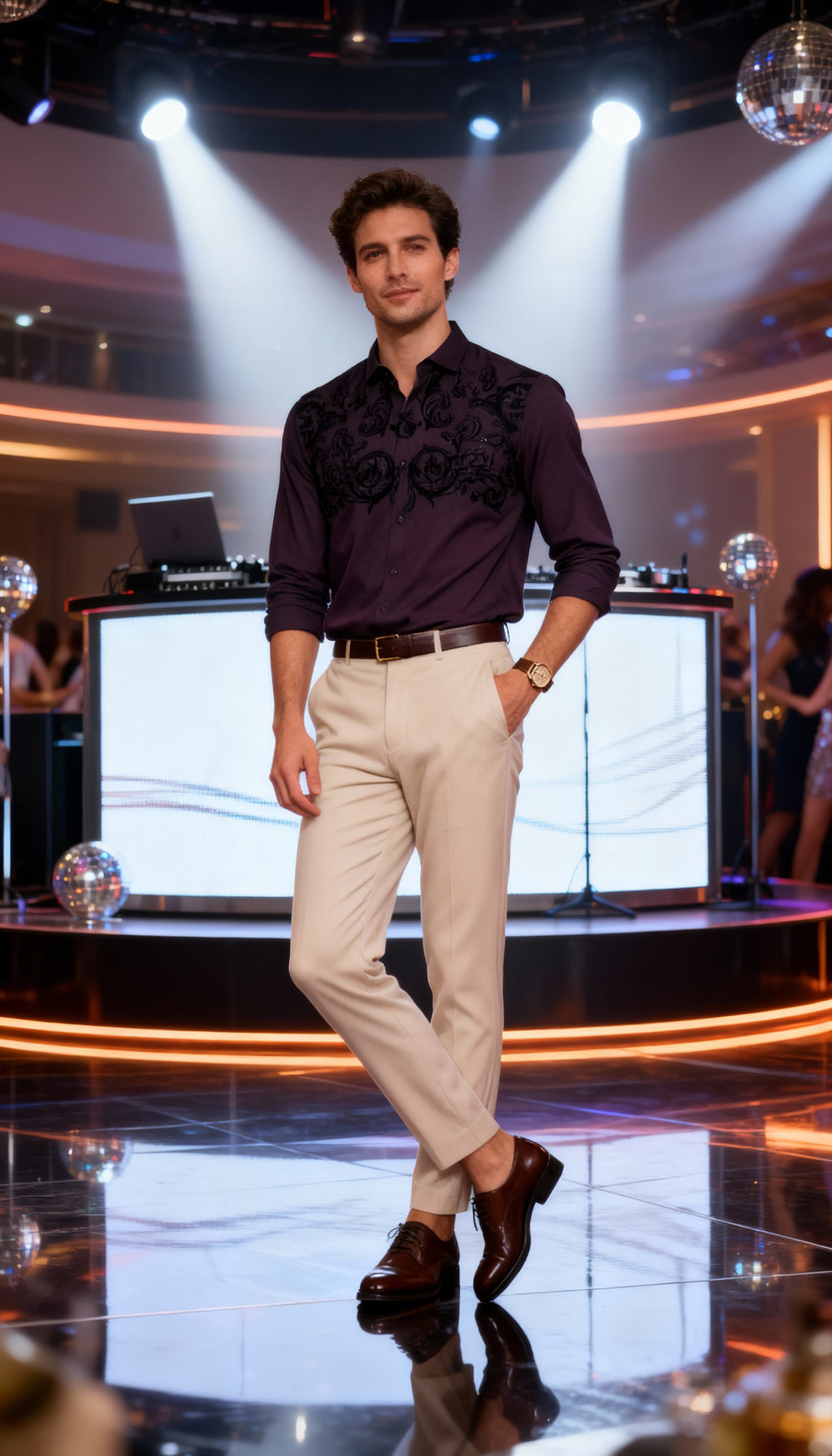 Self Design Premium Club Wear Sequin Men's Shirt