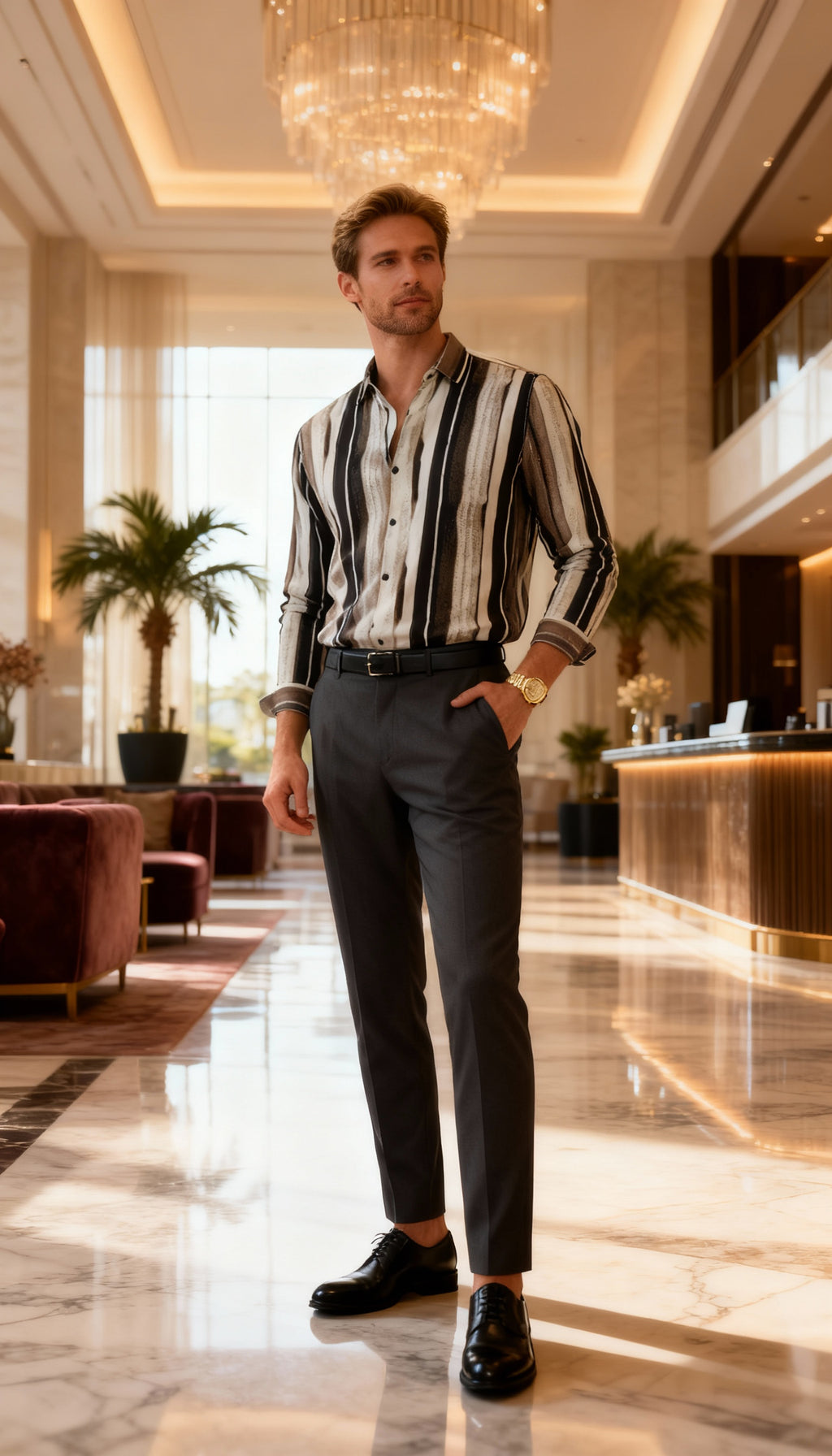 Korean Style Fancy Lining Design Men's Shirt