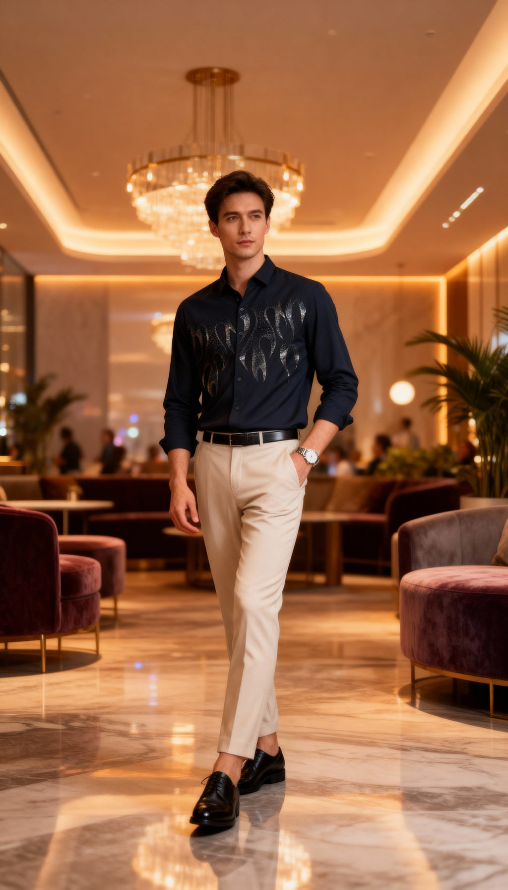 Self Design Premium Club Wear Sequin Men's Shirt