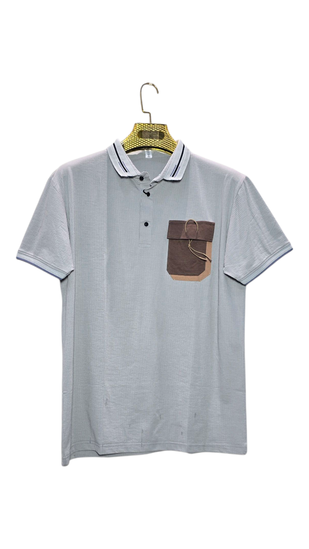 Self Stripe Design Polo Men's T-Shirt With Designed Pocket