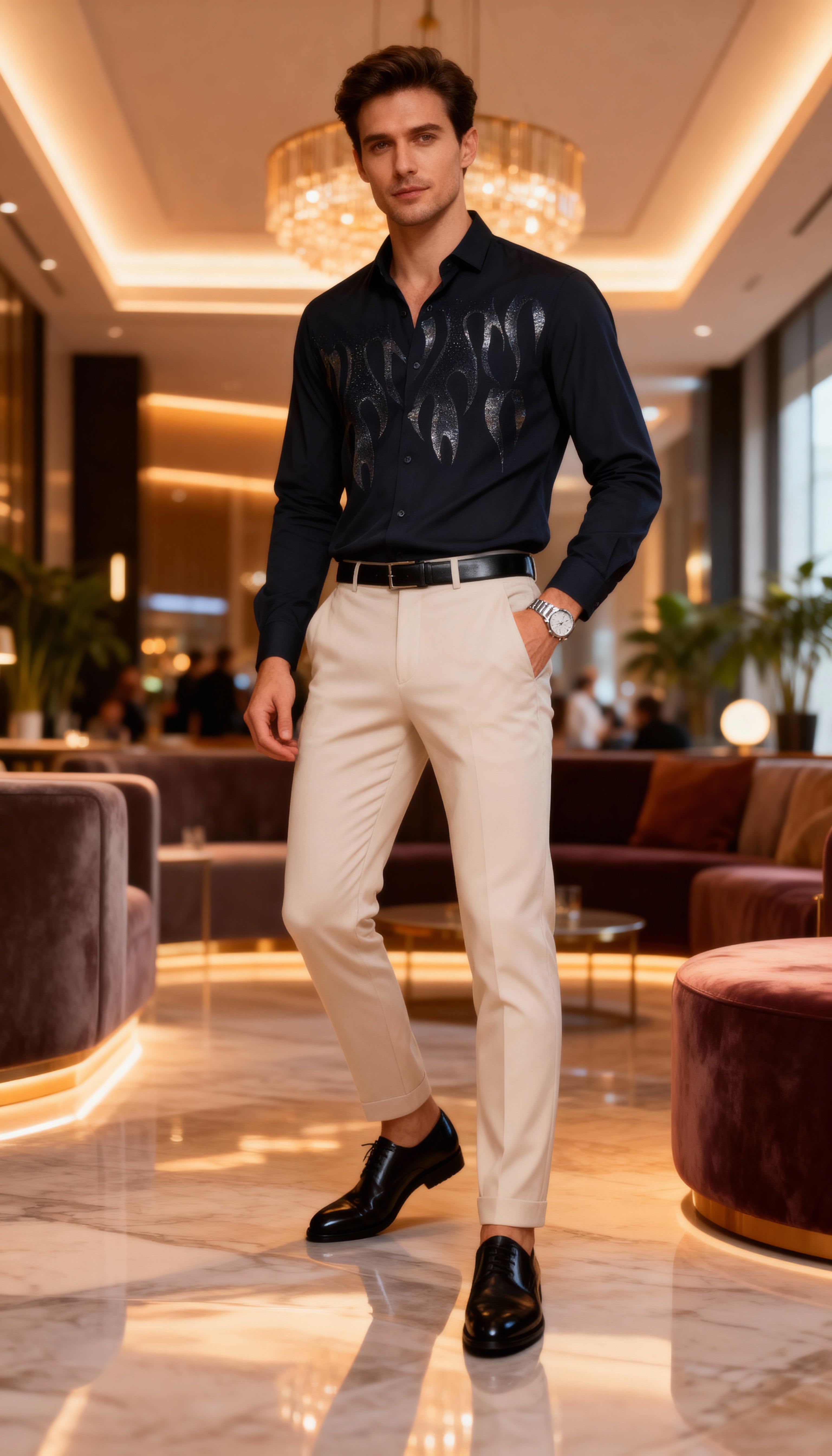 Self Design Premium Club Wear Sequin Men's Shirt