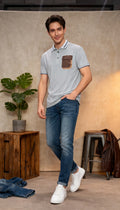 Self Stripe Design Polo Men's T-Shirt With Designed Pocket