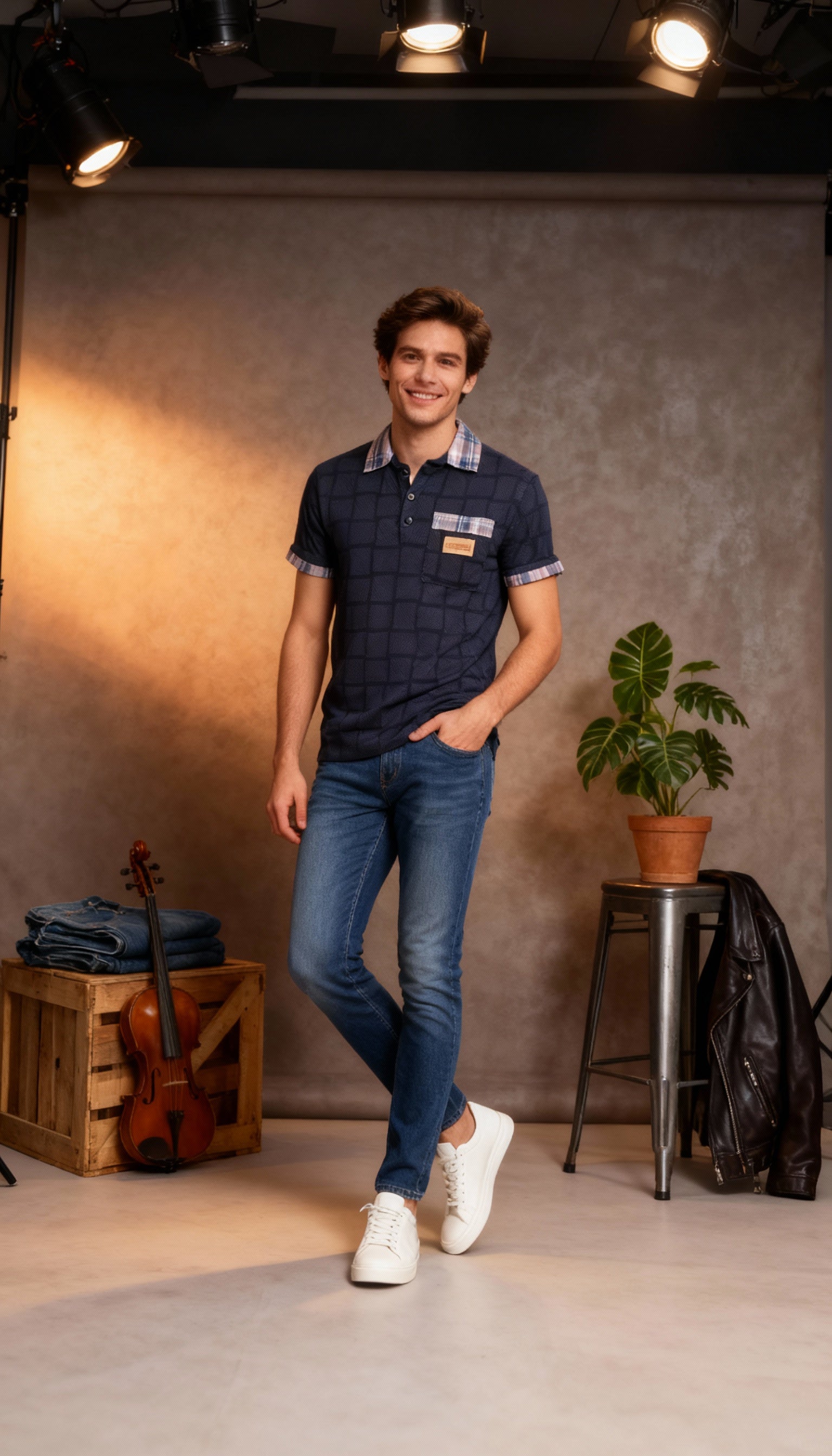 Designer Checks Pocket Style Polo Men's T-Shirt