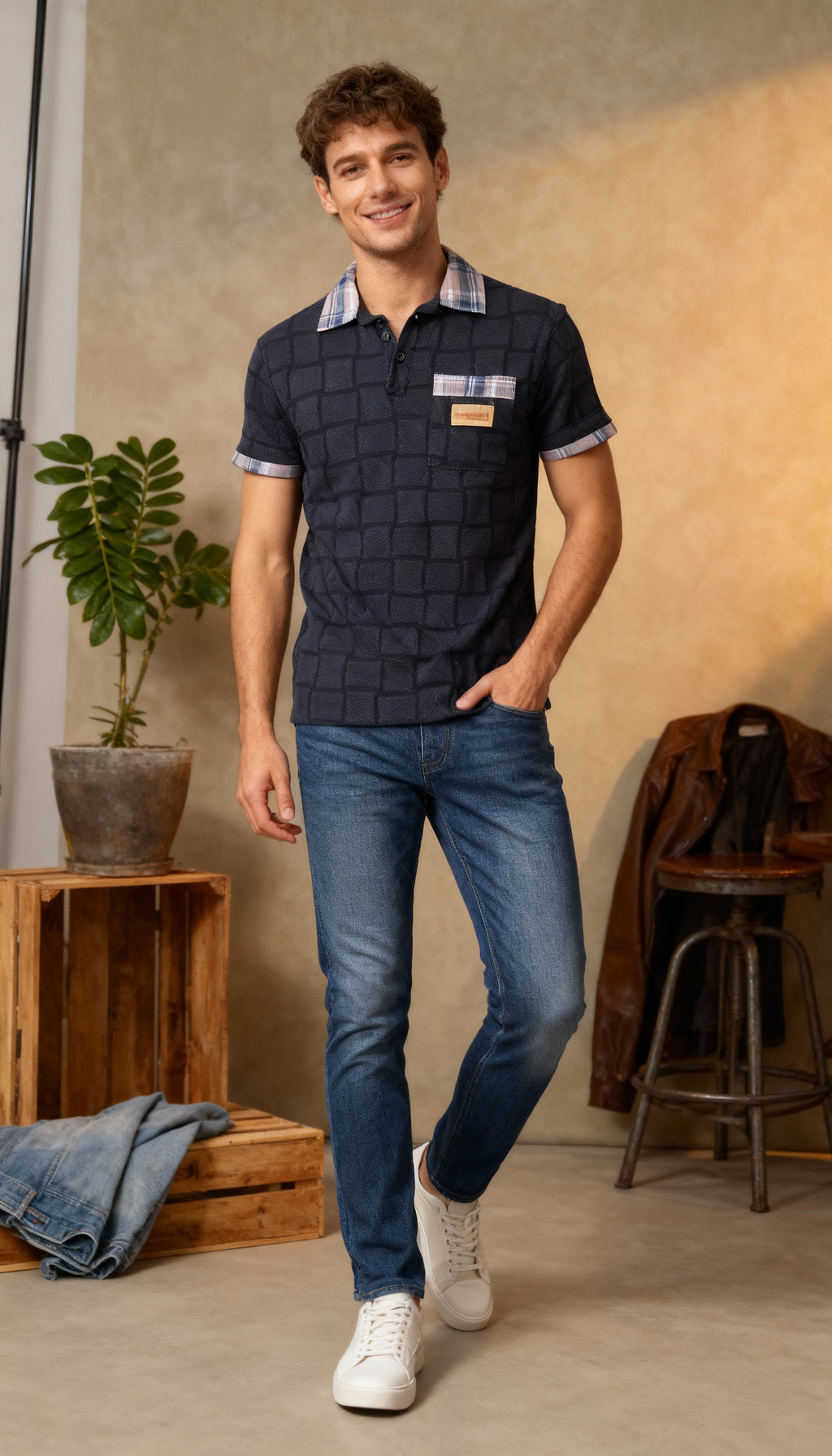 Designer Checks Pocket Style Polo Men's T-Shirt