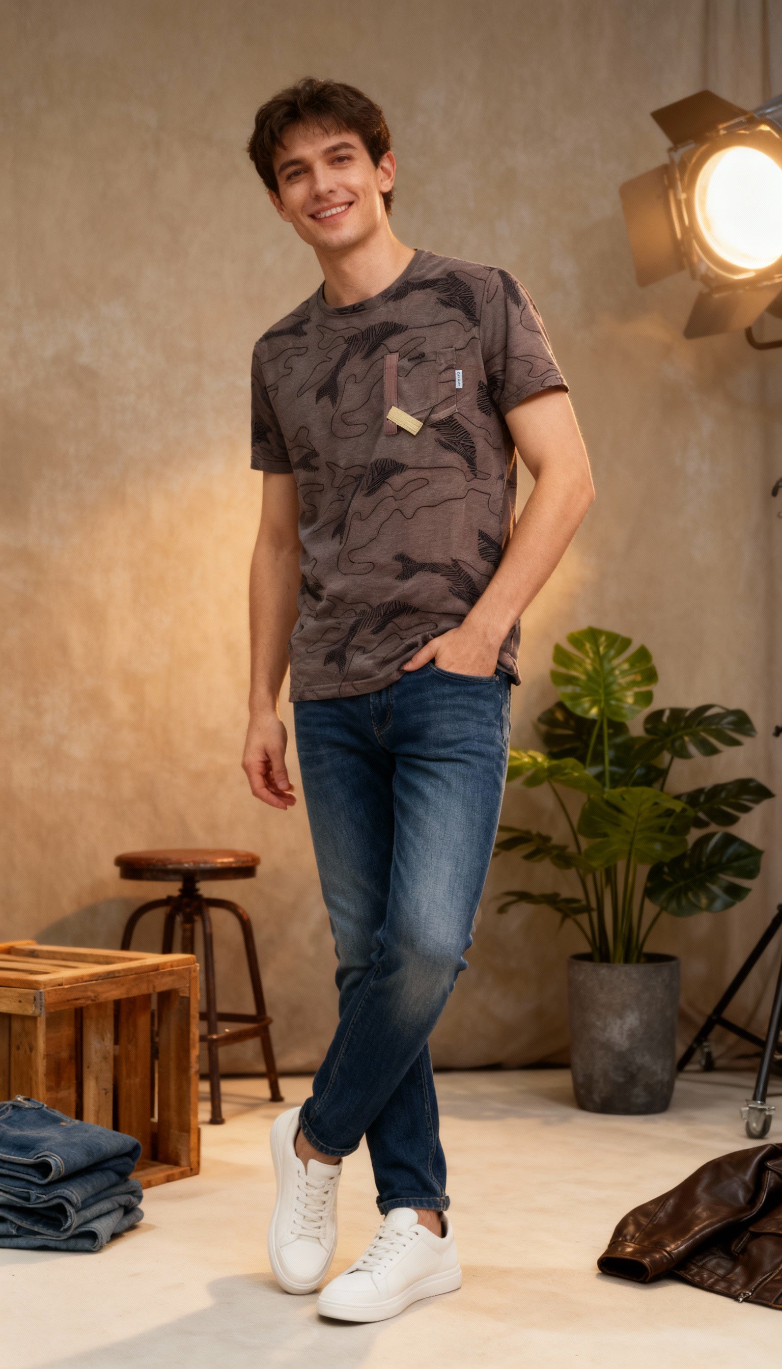 Self Printed Men's T-Shirt With Designed Pocket