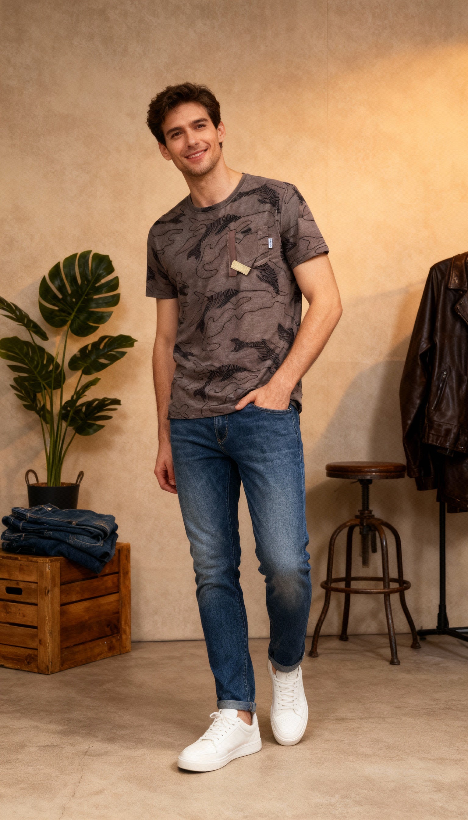 Self Printed Men's T-Shirt With Designed Pocket