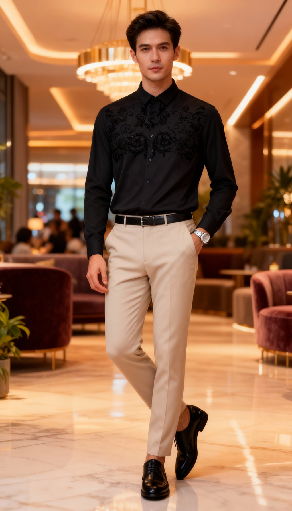 Self Design Premium Club Wear Sequin Men's Shirt