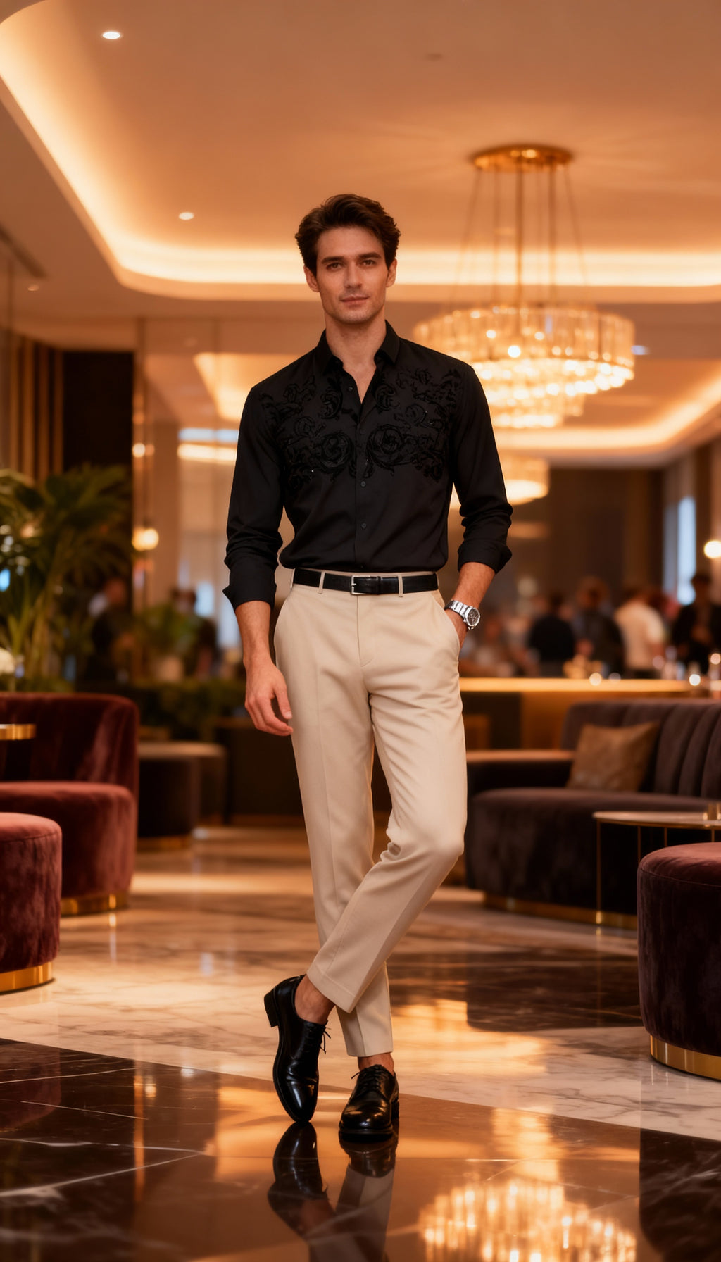 Self Design Premium Club Wear Sequin Men's Shirt