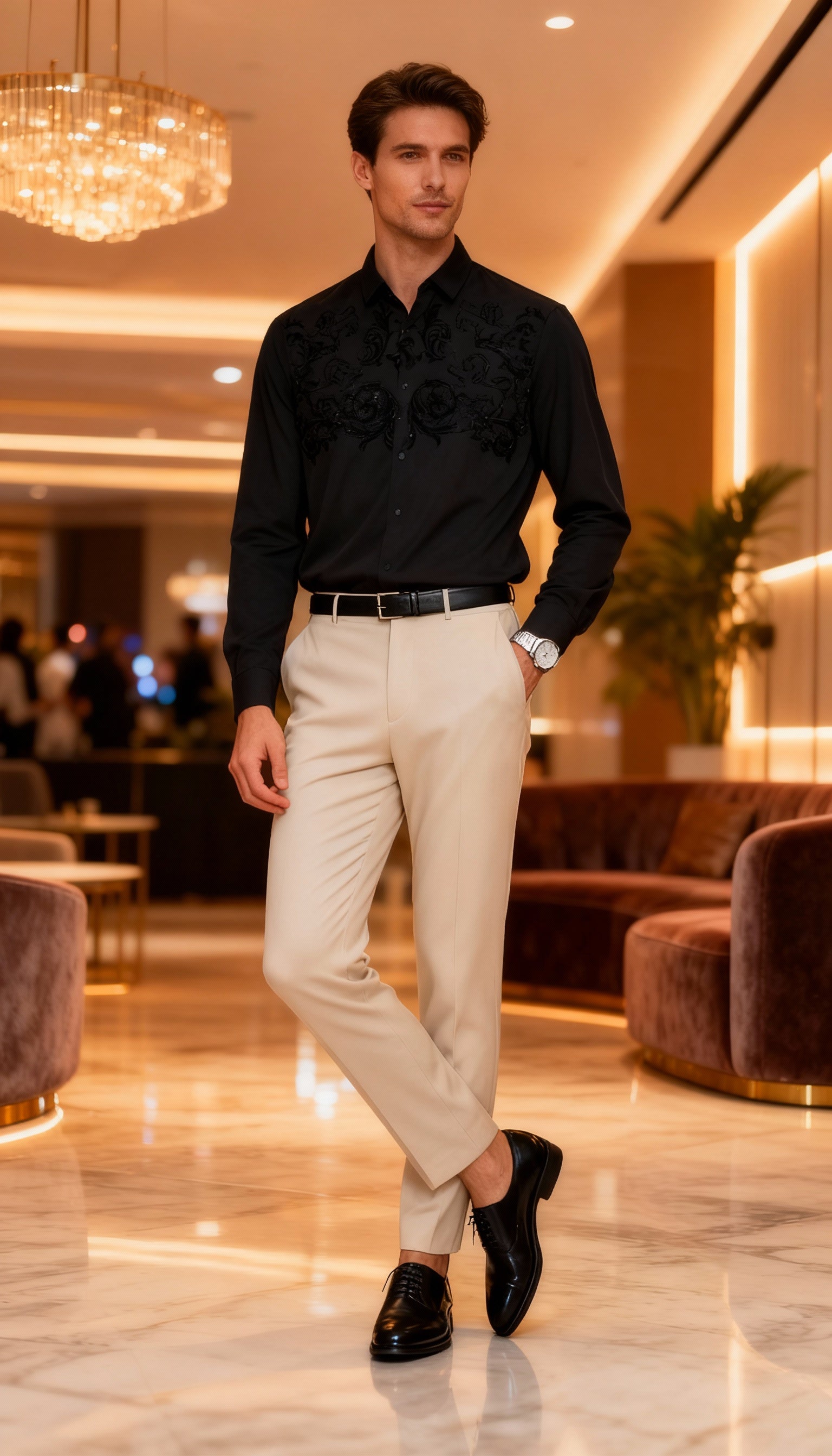 Self Design Premium Club Wear Sequin Men's Shirt