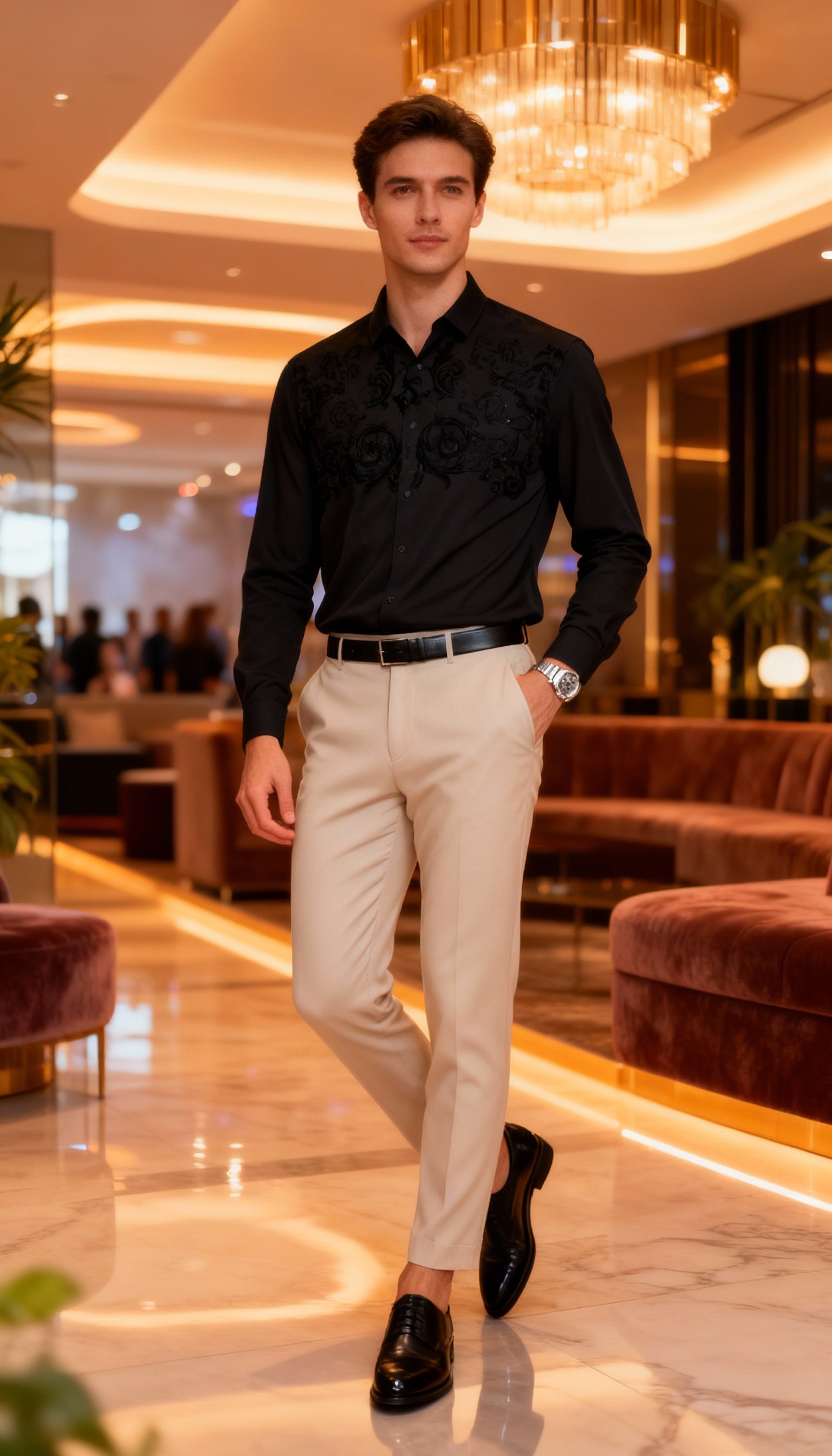 Self Design Premium Club Wear Sequin Men's Shirt