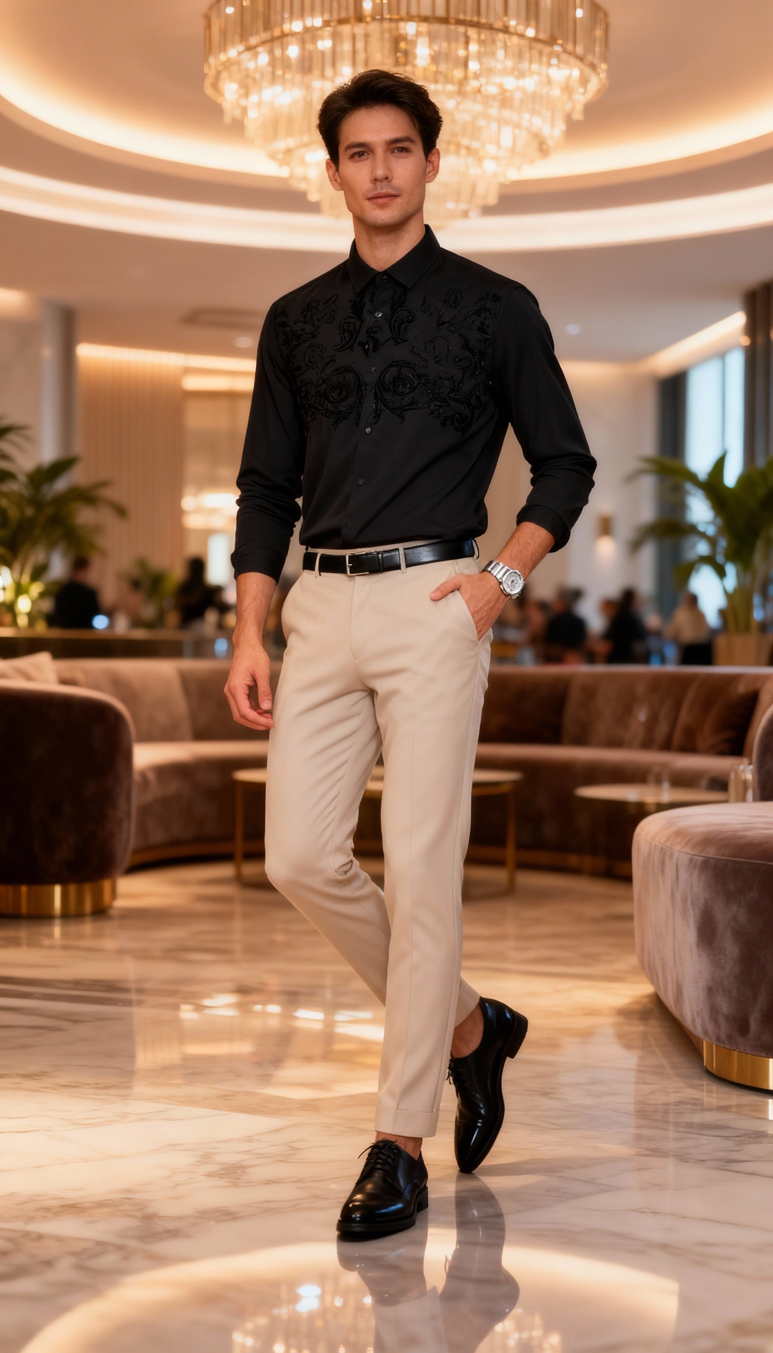 Self Design Premium Club Wear Sequin Men's Shirt