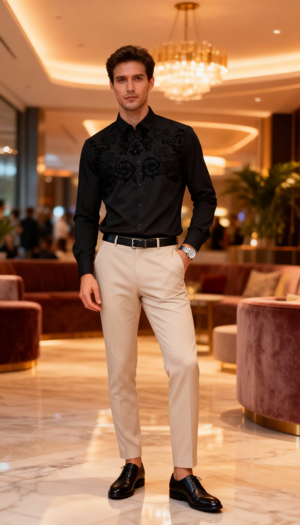 Self Design Premium Club Wear Sequin Men's Shirt